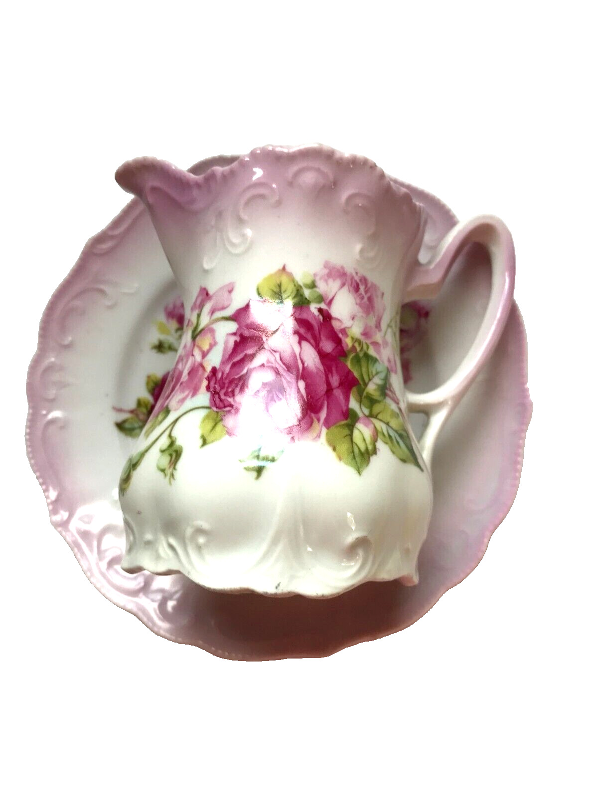 PINK ROSE FLORAL CREAMER WITH UNDERPLATE