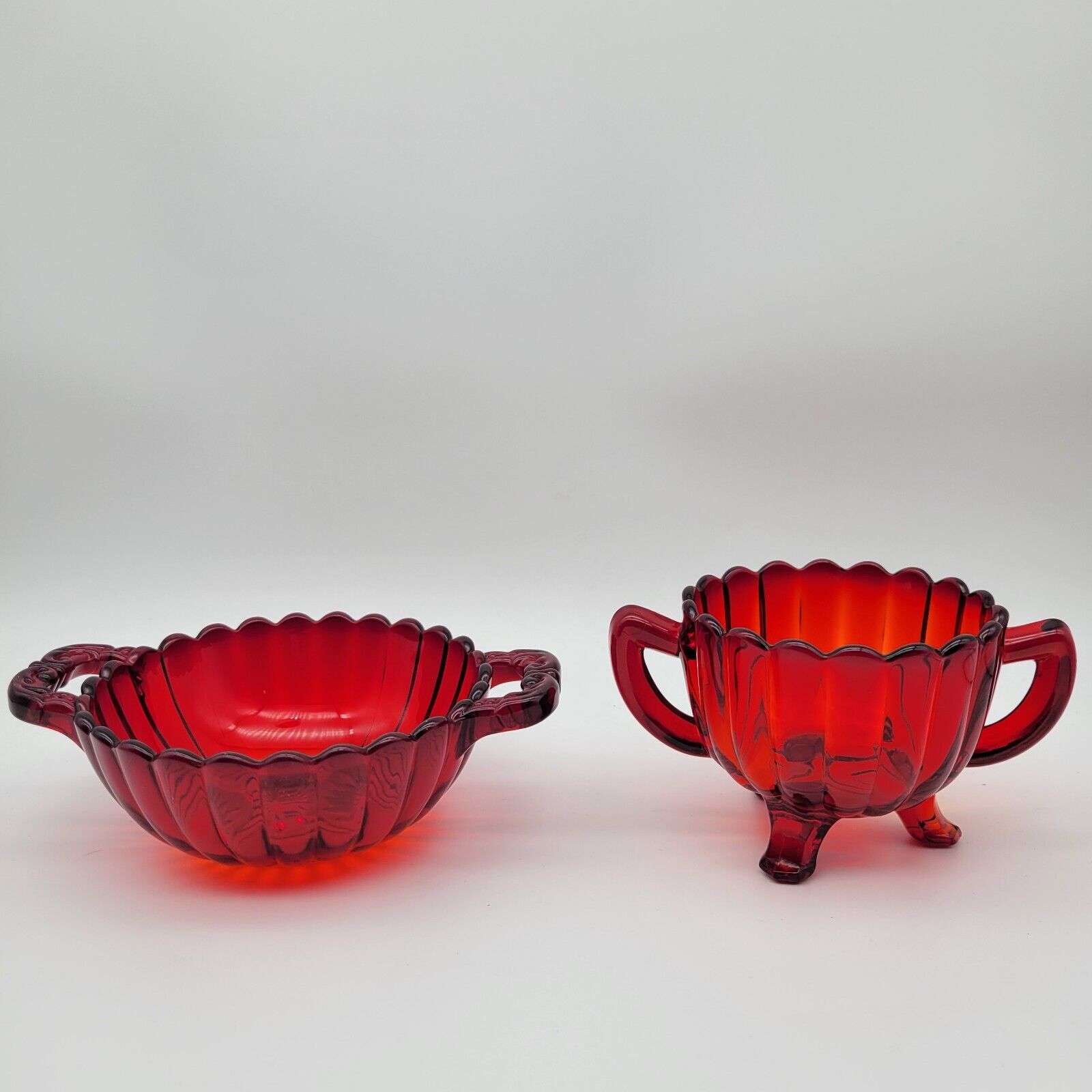 Vintage Amberina Imperial Glass 2 Bowls Deep Red Footed Sugar Bowl Cottagecore 