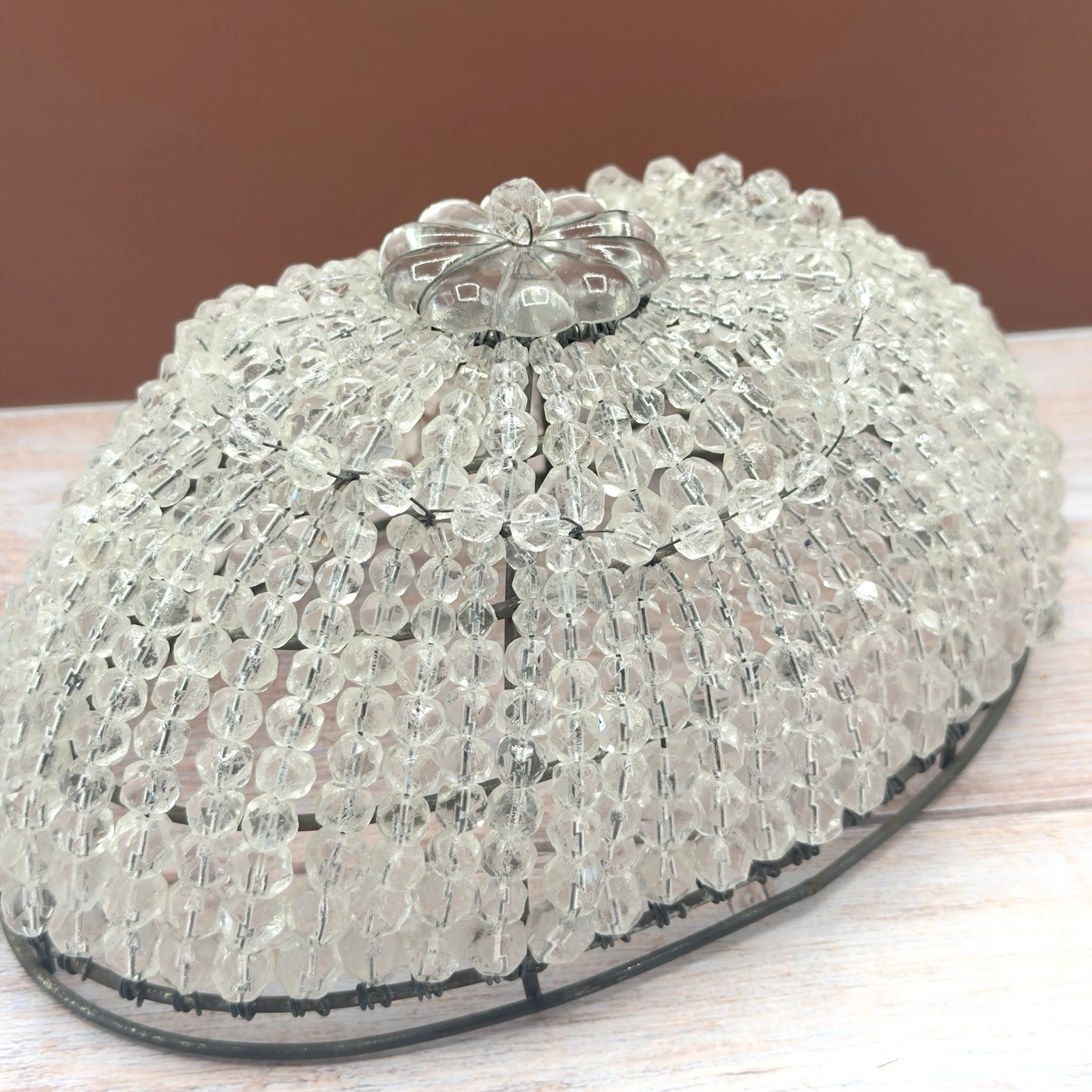 VTG French or Italian Beaded Glass Basket Oval Dome Ceiling Light Shade Cover