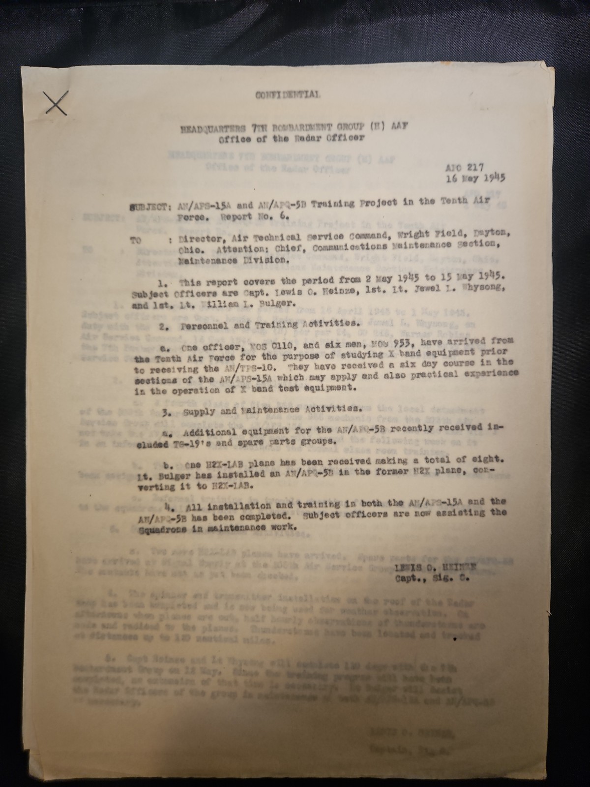 10 Pages Of confidential WWII military report dated May 16, 1945, Air Force Army