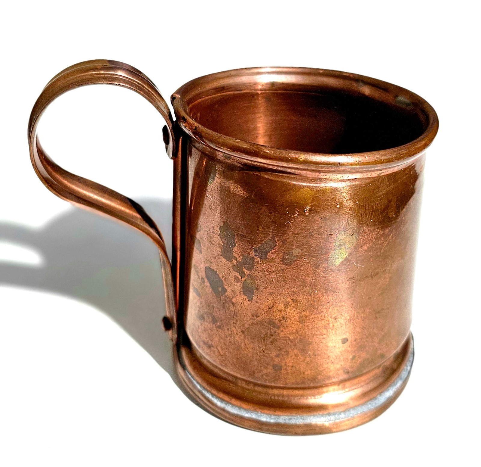 Antique Heavy Copper Tankard Mug, Brass Handle & Rim, Stamped 23 GR Crown QUART