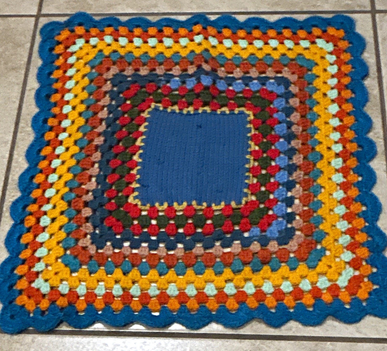 Vintage Handmade 1970s Crochet Granny Square Doily Psychedelic Style Multicolor 