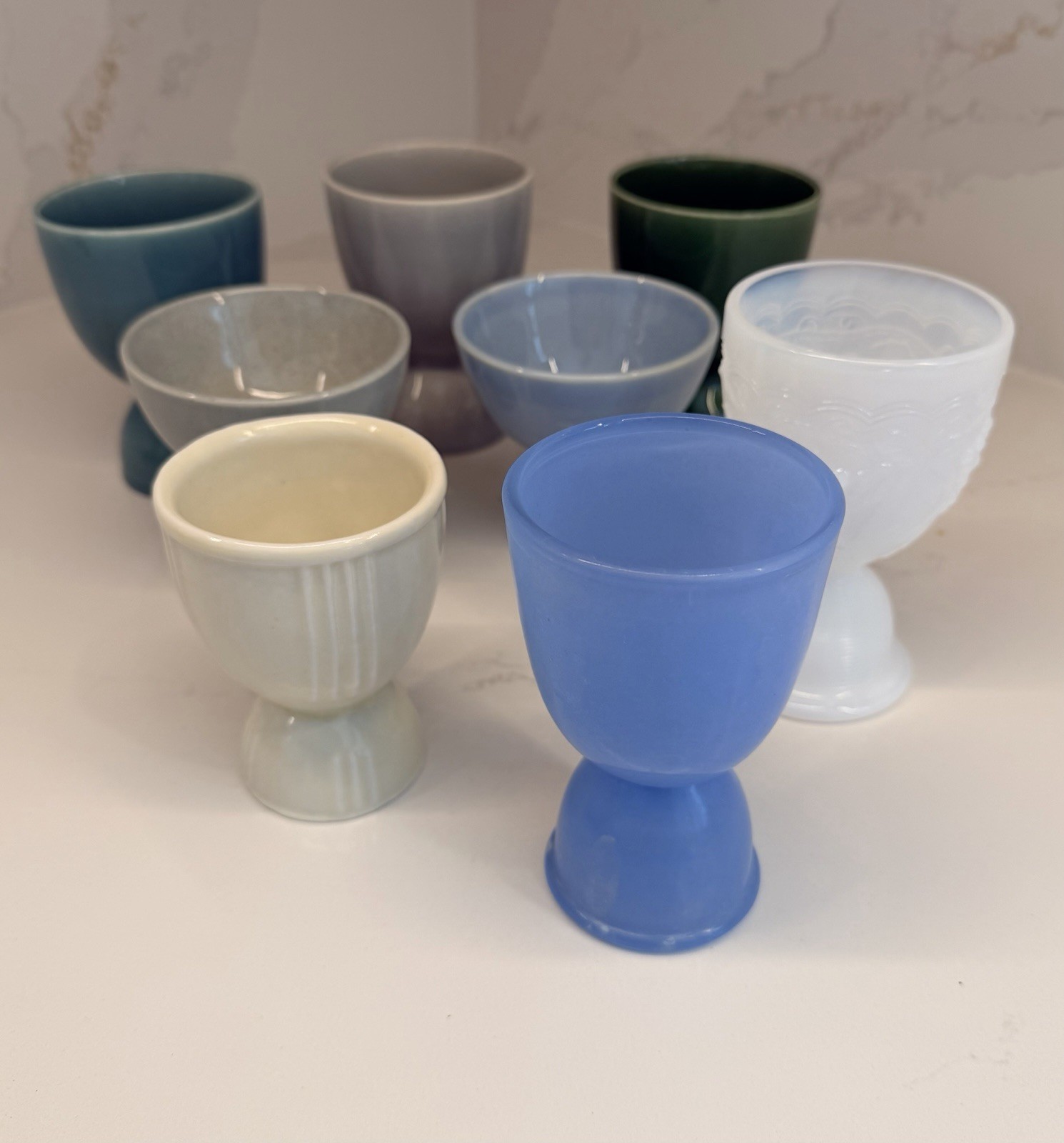 Vtg Homer Laughlin Harlequin Double Egg Cups Imperial Milk Glass Lot of 8