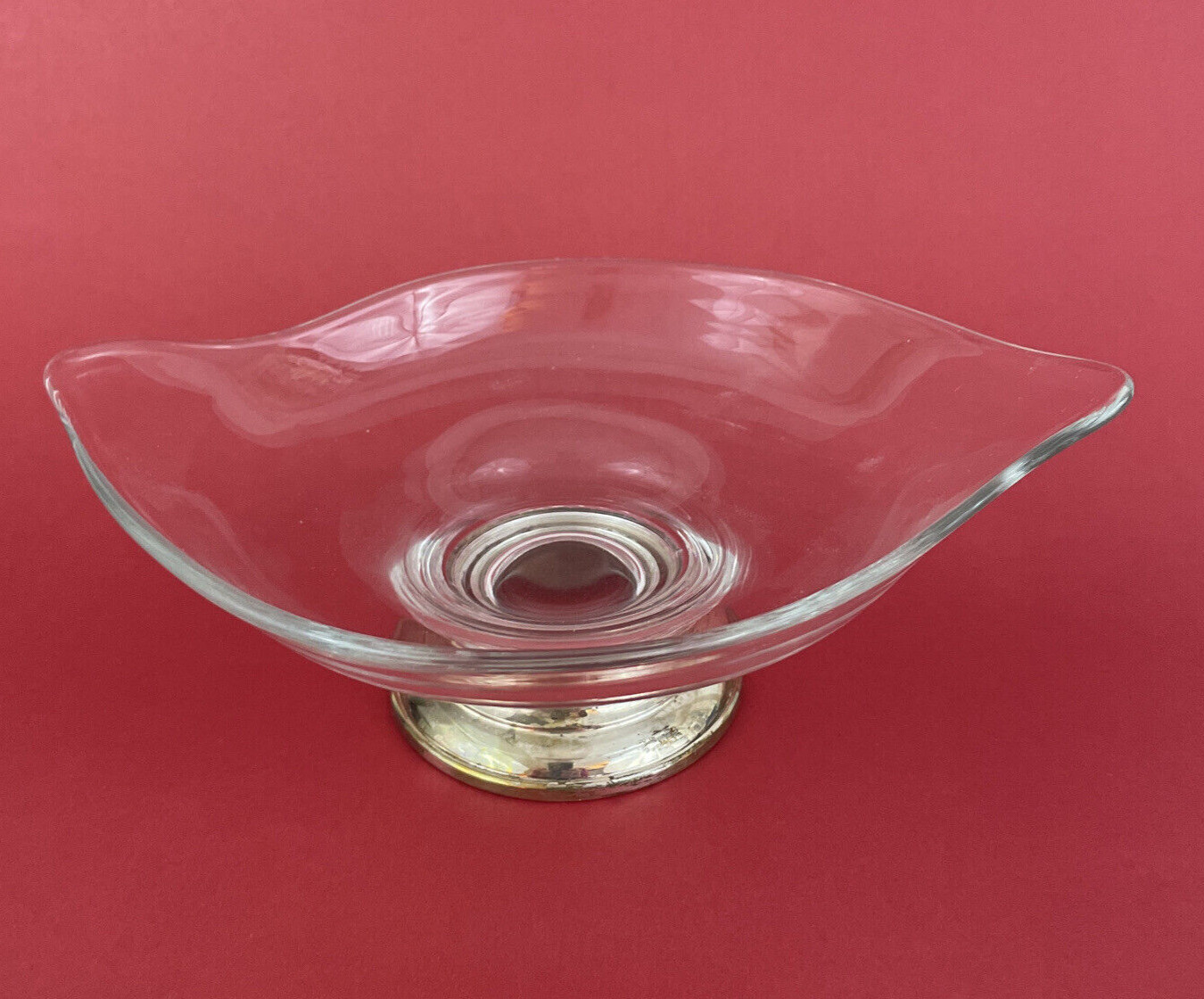 Glass Footed Oval BOWL Dish Flat Nut Candy Silver-plated
