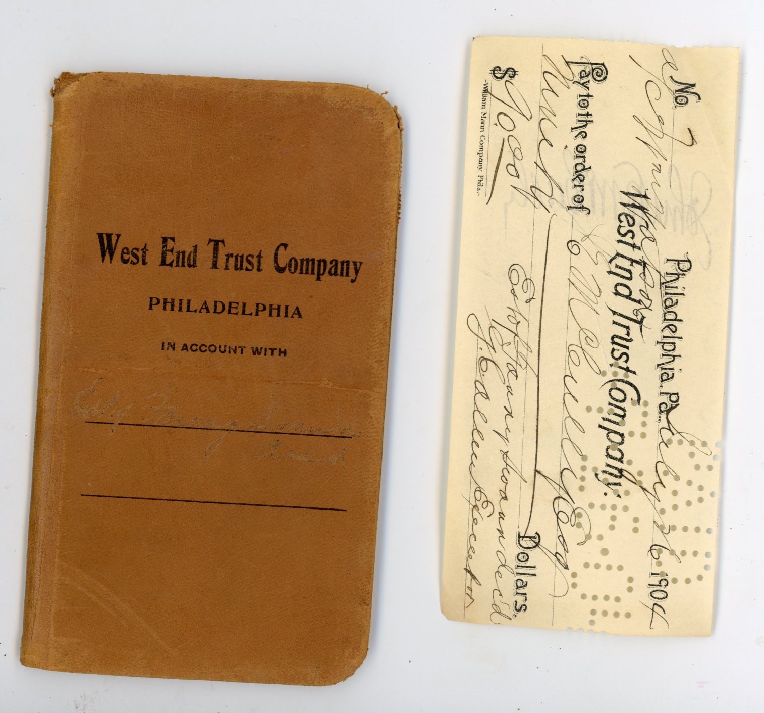 1904 Antique Bank Passbook & Check West End Trust Company Philadelphia PA Estate