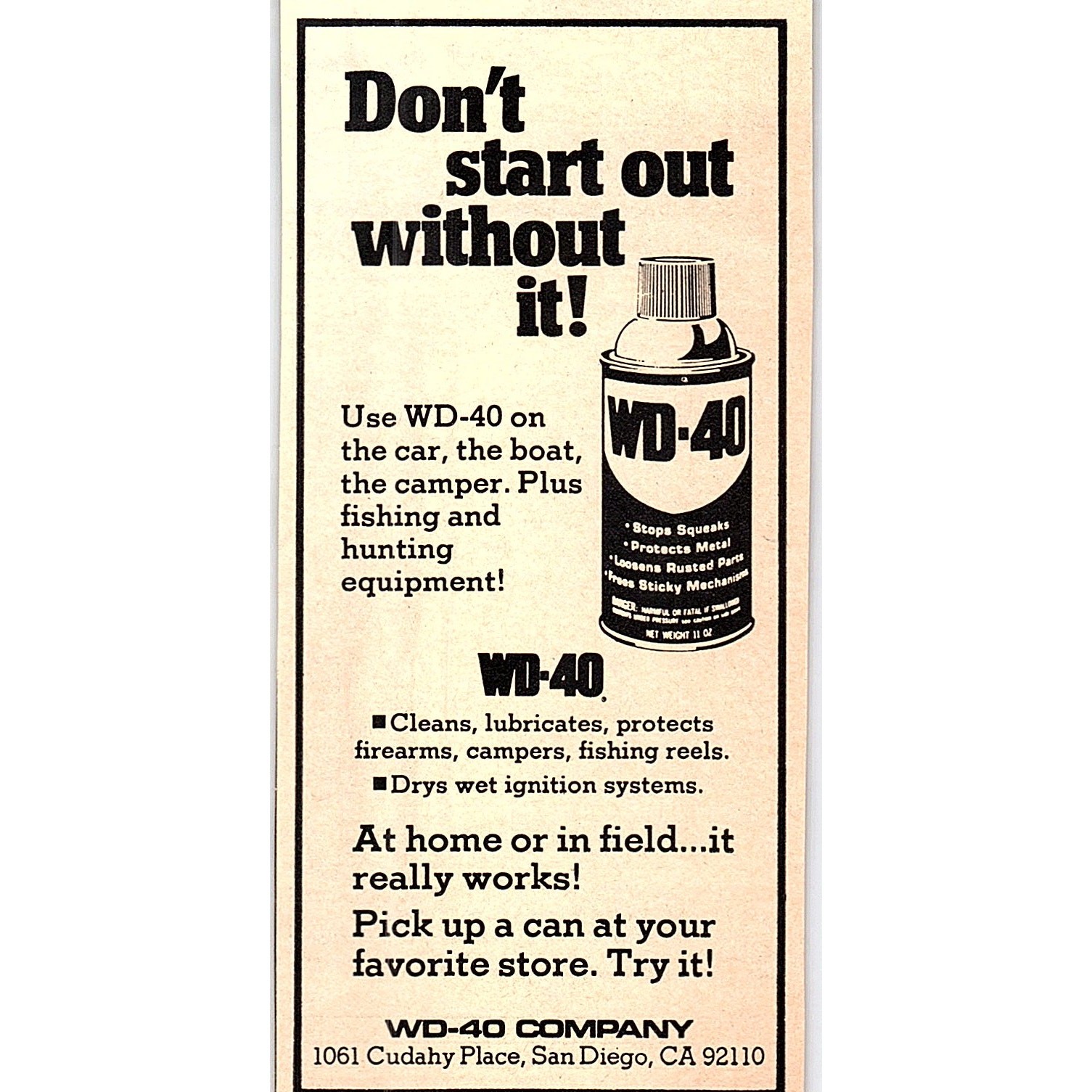 WD-40 Don\'t Start Out Without It - San Diego CA 1977 Ad AF6-5