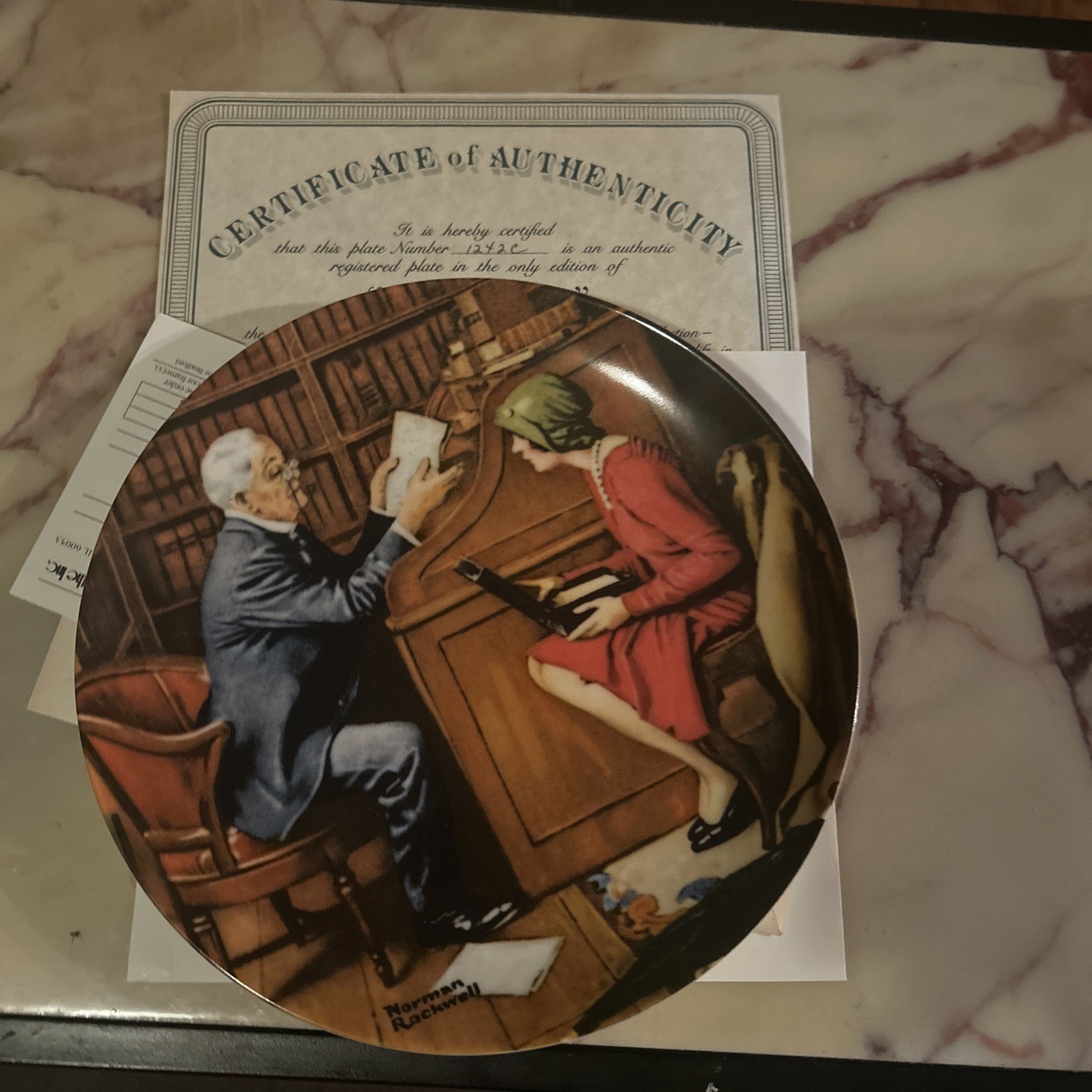 The PROFESSOR NORMAN ROCKWELL  Edwin M. Knowles Collectors Plate W/ COA 1242C