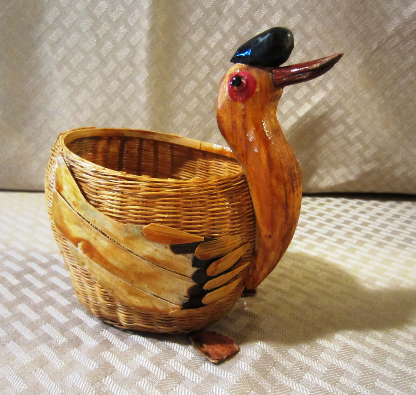 Small Vintage Wicker Goose Basket - Wooden Wings, Tail, Feet & Head