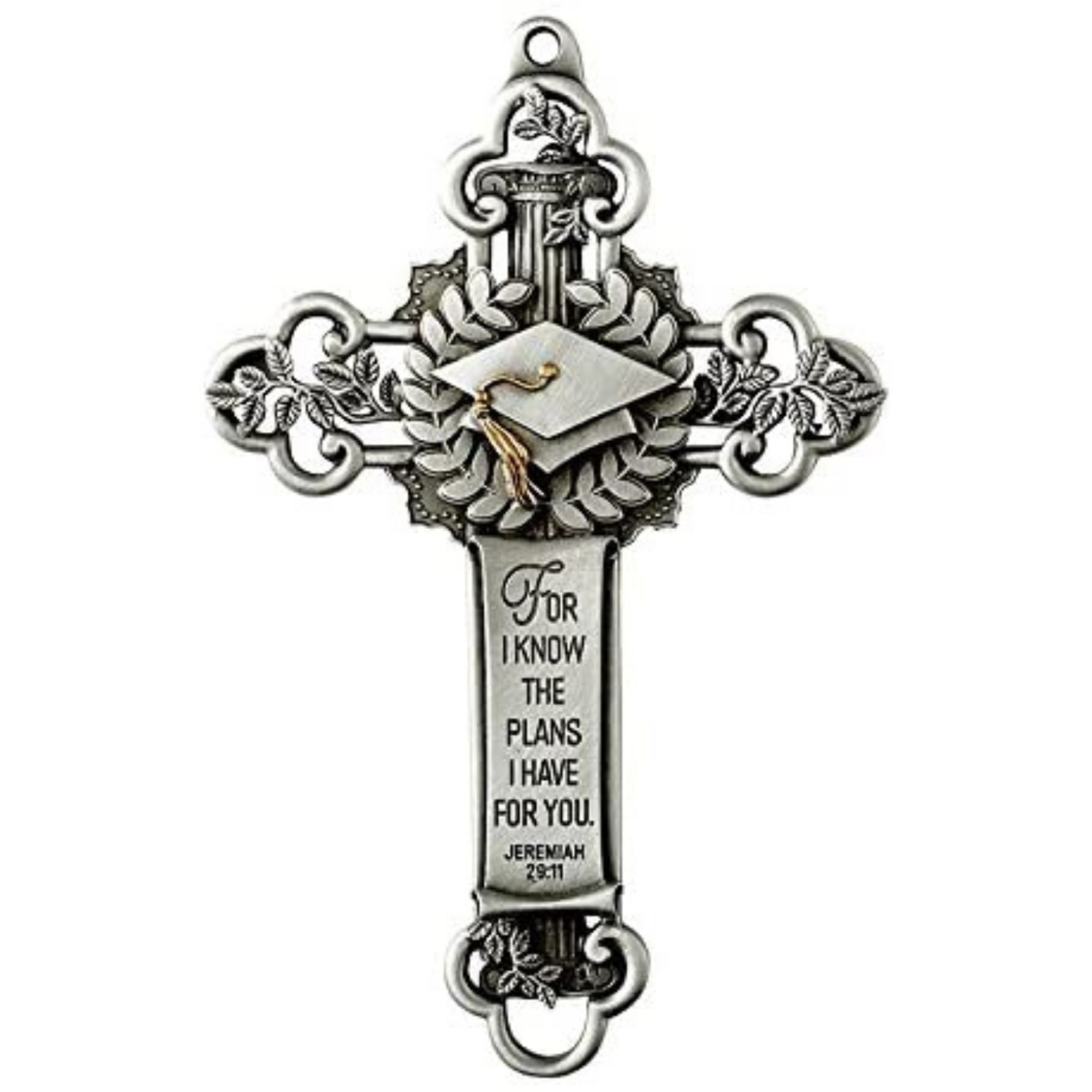 Silver Toned Graduation Wall Hanging Cross Jeremiah 29:11, 5 Inches | Grad Gift