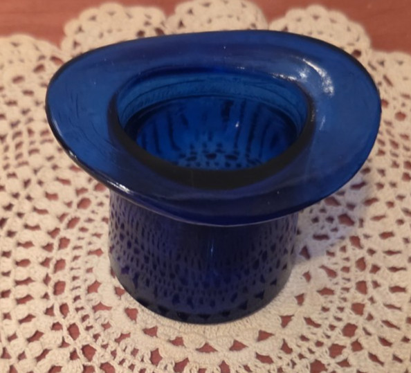 Vintage Cobalt Blue Glass Top Hat Toothpick Match Holder 2 1/4