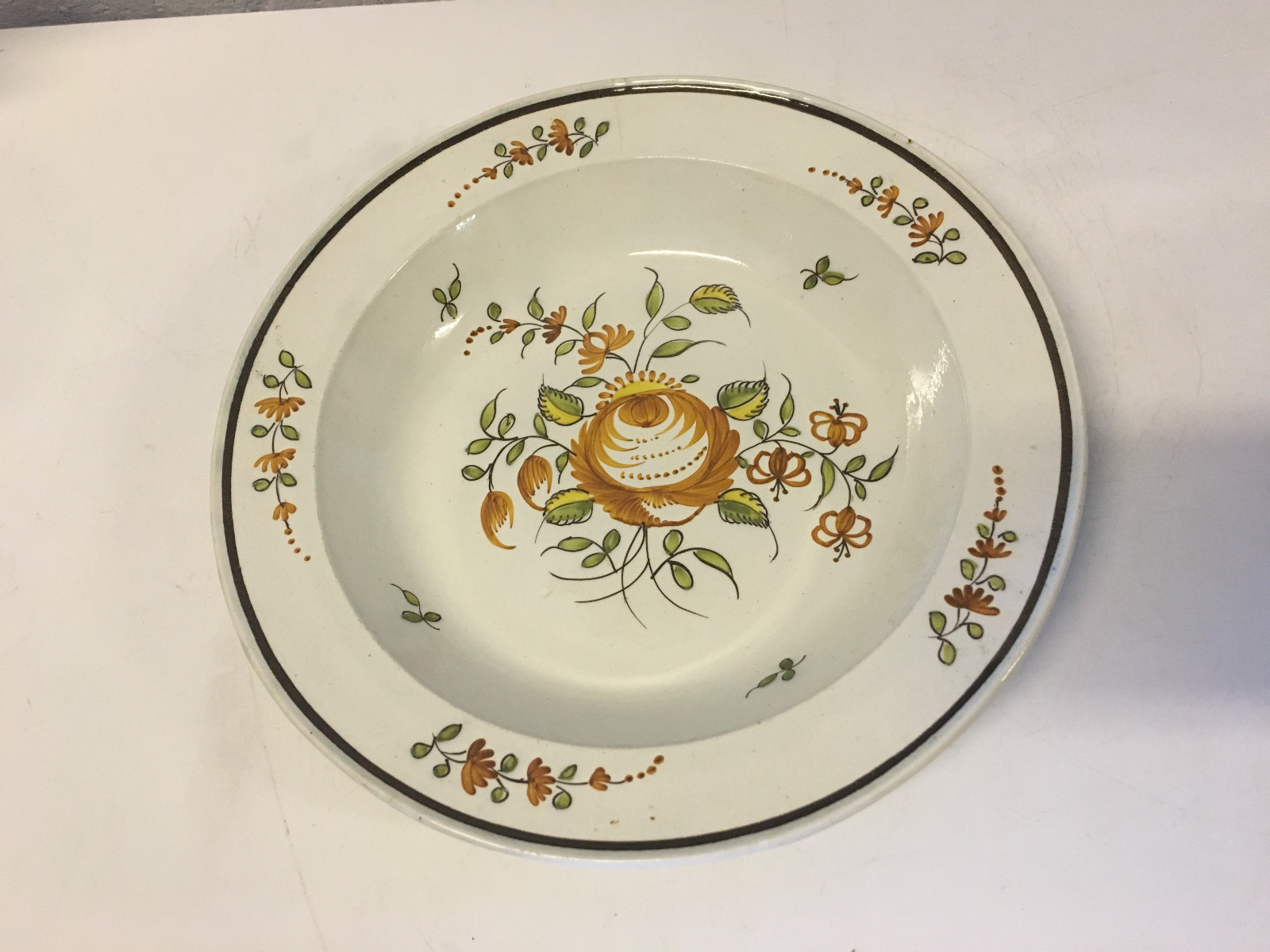 Antique 18th / 19th Century Orange King\'s Rose Pattern Ceramic Plate Impressed B