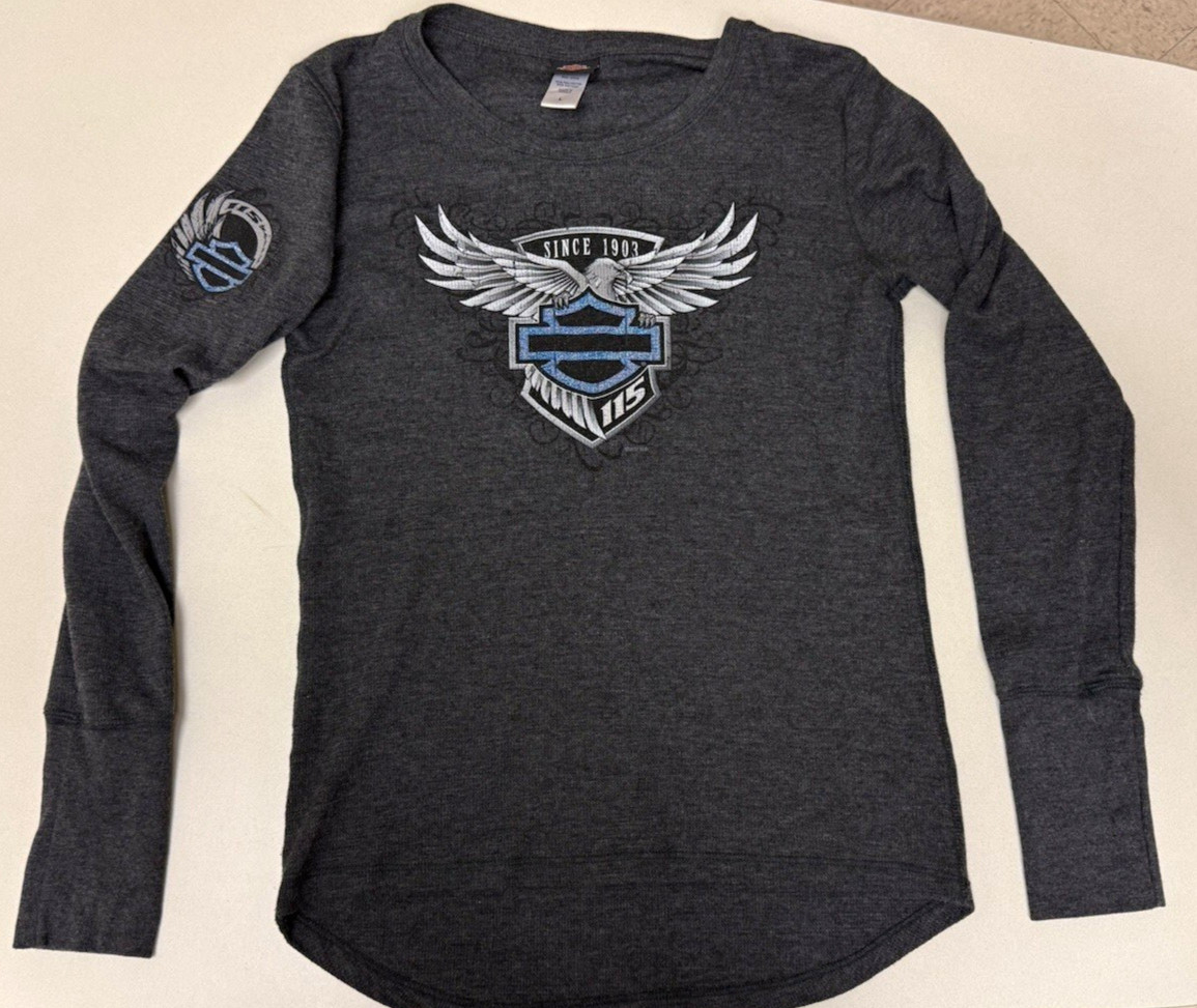 Harley-Davidson Women's Gray Wing Logo Graphic Long Sleeve T-Shirt Size L