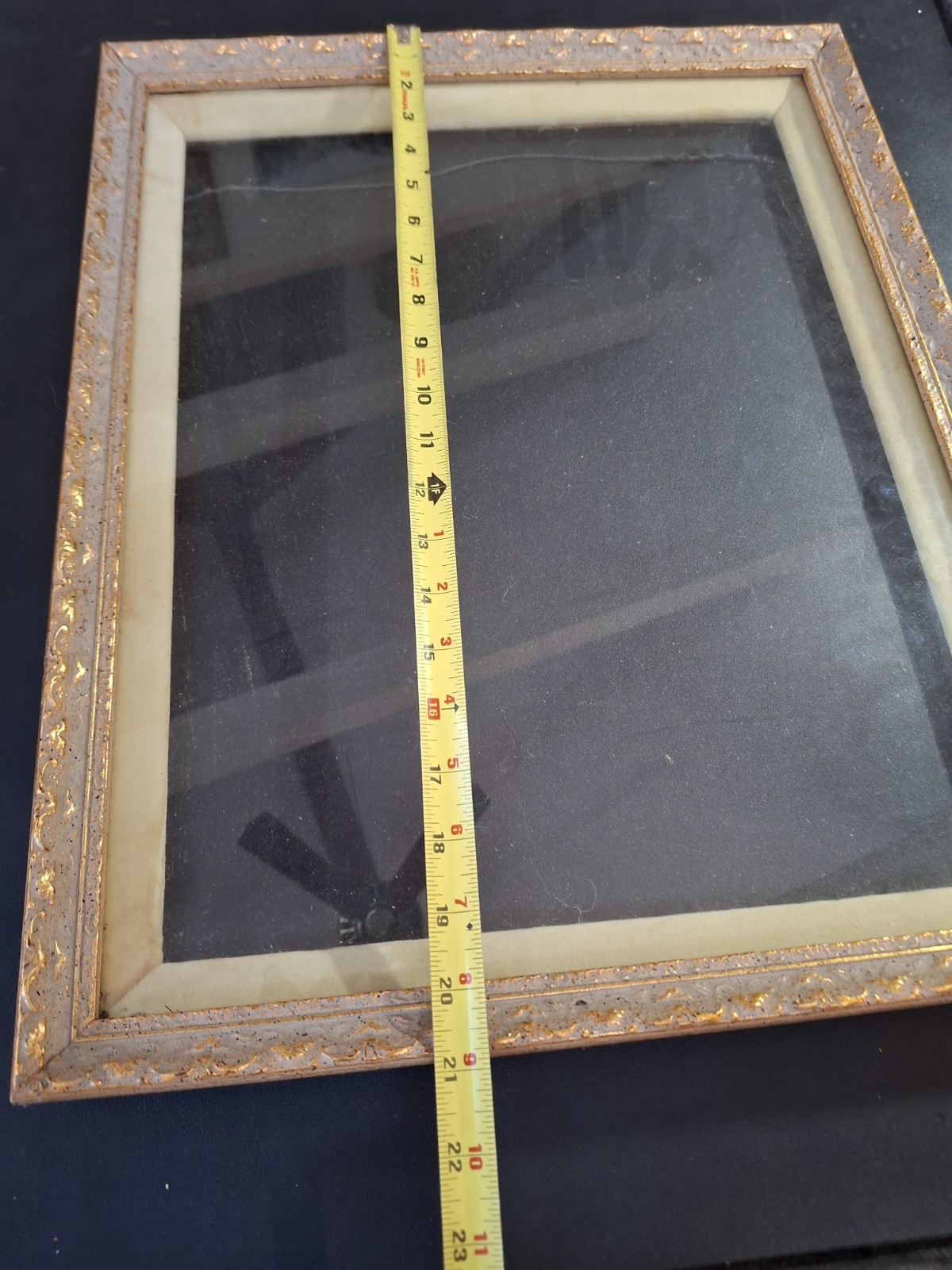 Antique Gold Gilt Shadow Box Frame Velvet Insert w/Glass Rabbet Size 14