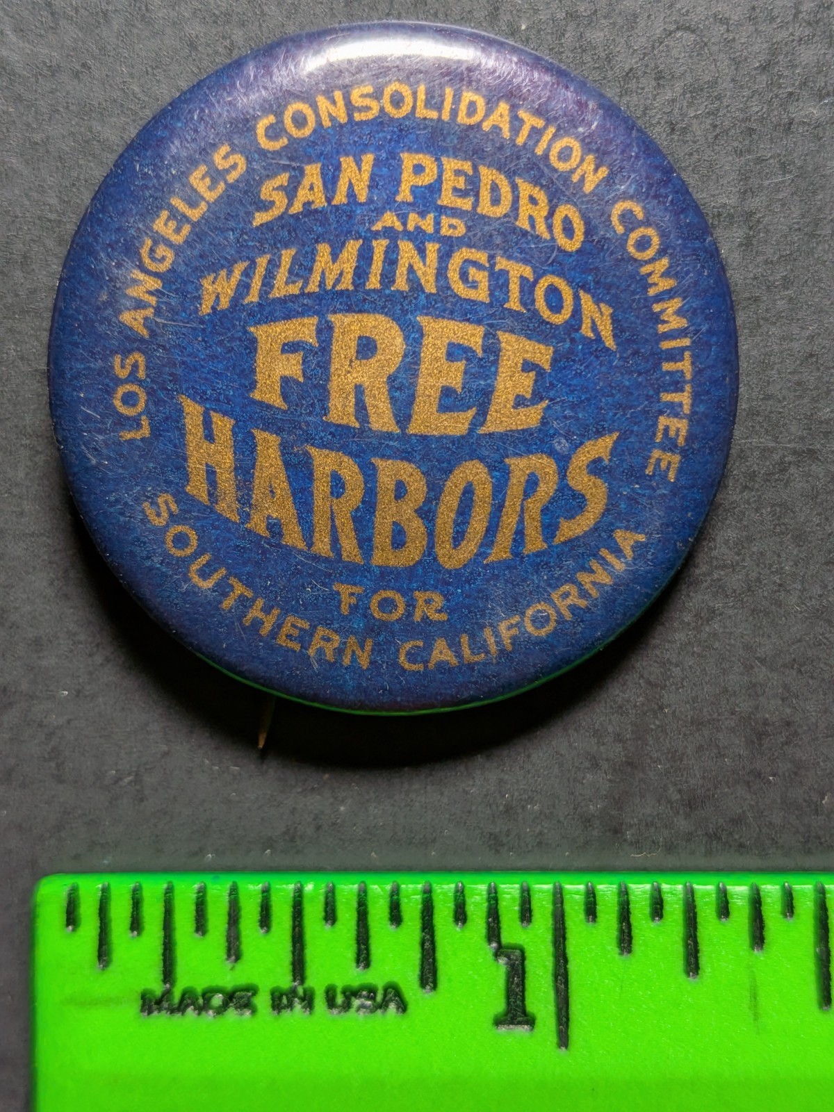 Vintage San Pedro Wilmington California Free Harbors Pinback Pin