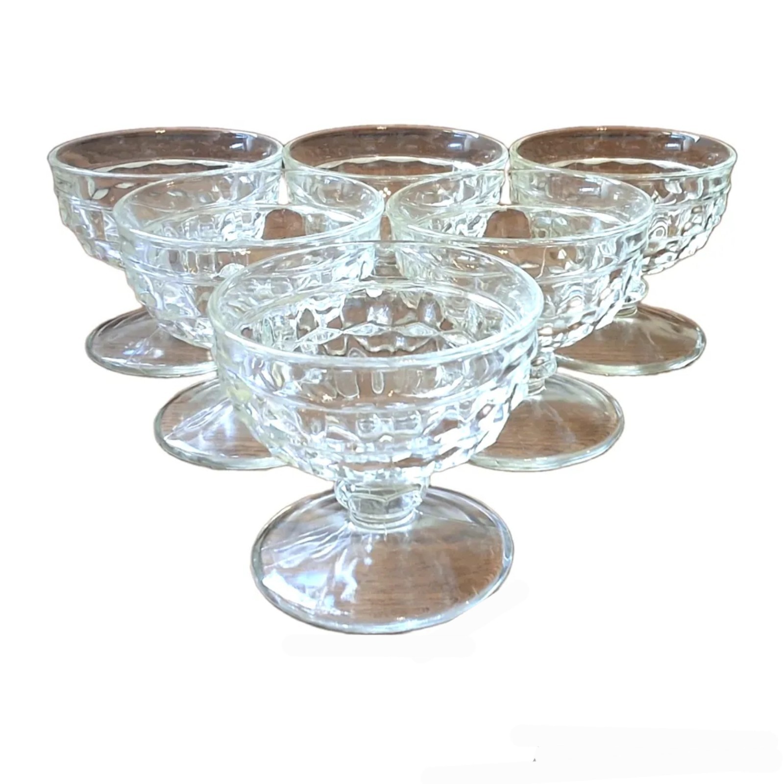 Vintage Colony Whitehall Cubist Clear Glass Footed Sherbet Goblets Set 3.5\