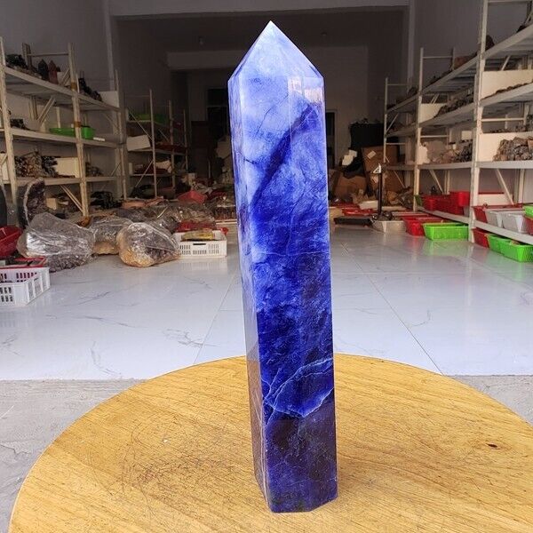 525g Natural Blue and White Quartz Obelisk Energy Crystal Tower Reiki Healing 