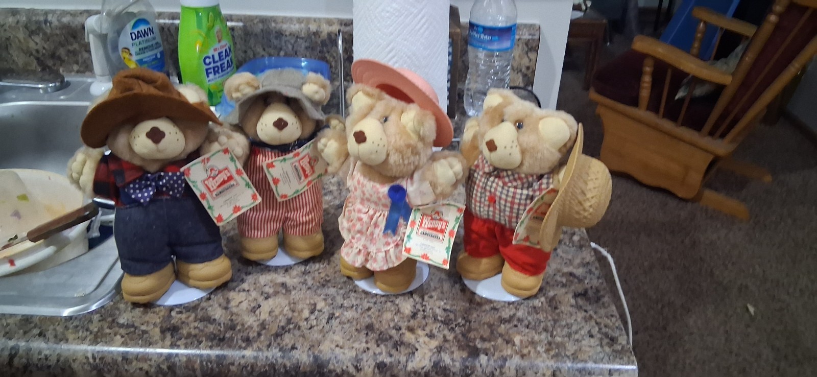 Vtg 1986 Wendy\'s Furskins Bear Set of 4 Plush Toys Boone Hattie Farrell Dudley 
