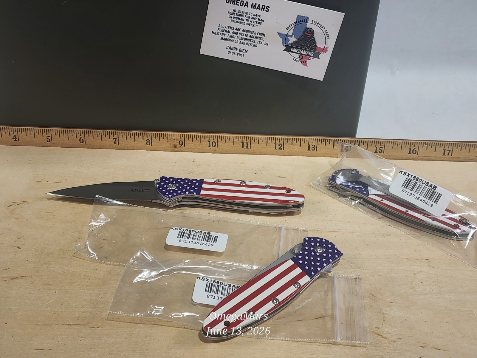 Kershaw USA Flag Leek, 1660USA, Stars & Stripes on Scales, Brand New Blem, USA