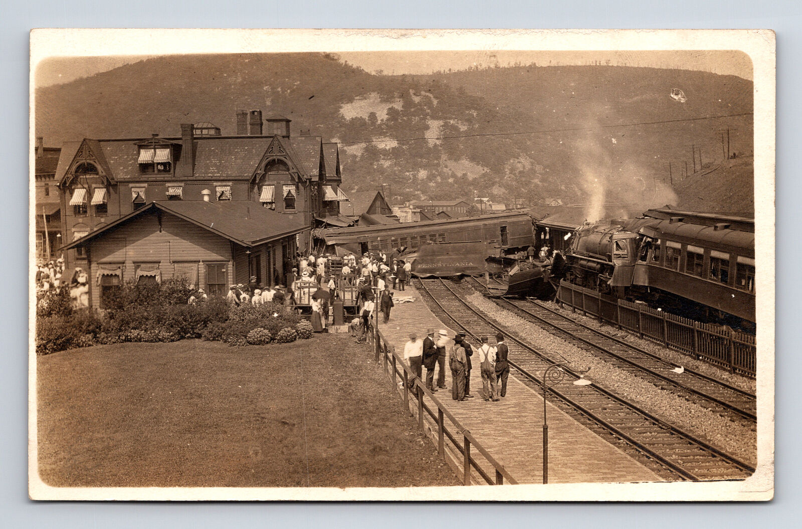 RPPC Train Wreck Disaster Pennsylvania Railroad Station Depot PRR Postcard