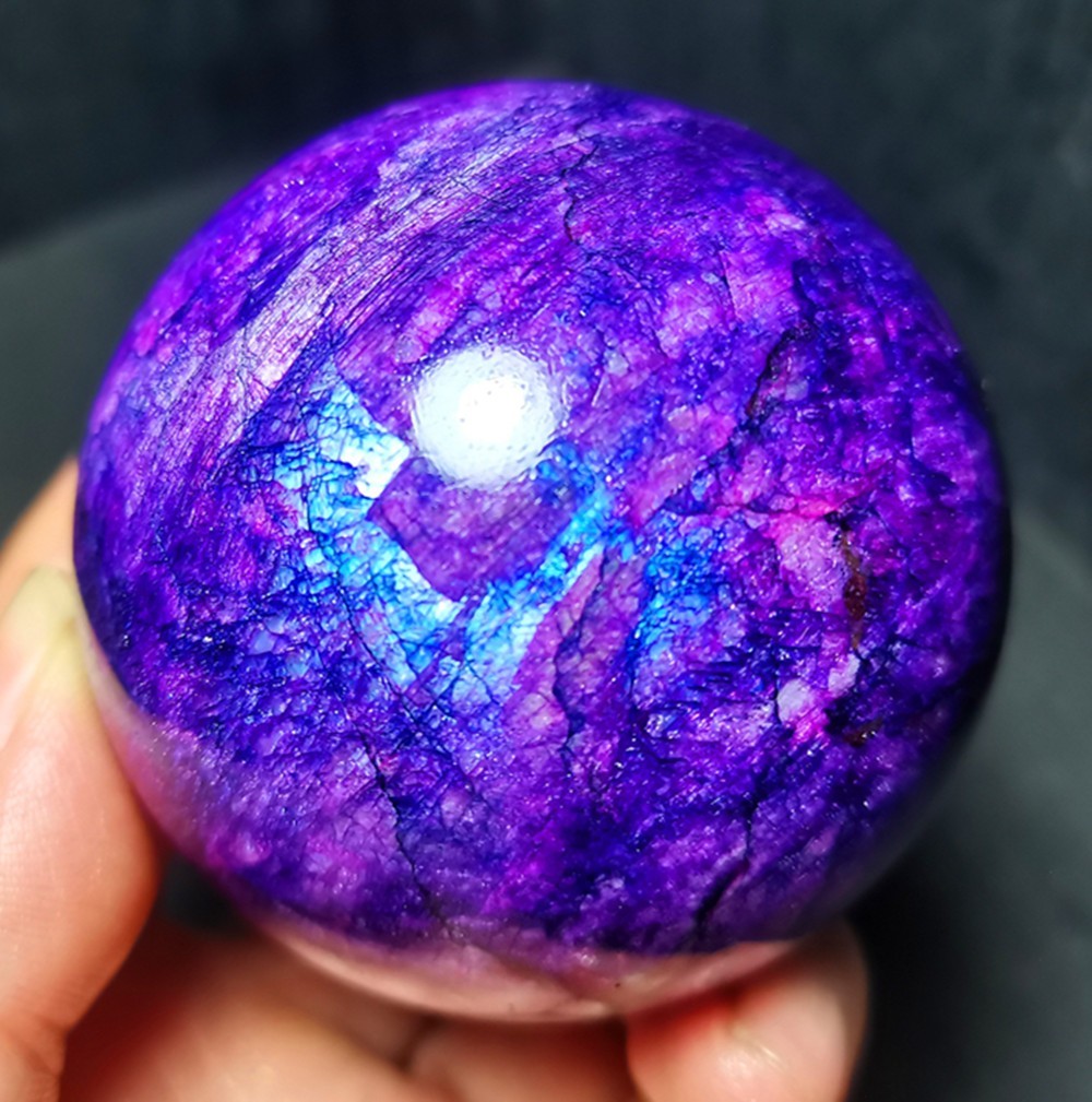 TOP 311G Beautiful Polished Purple Moonstone Agate Stone Ball Healing A51