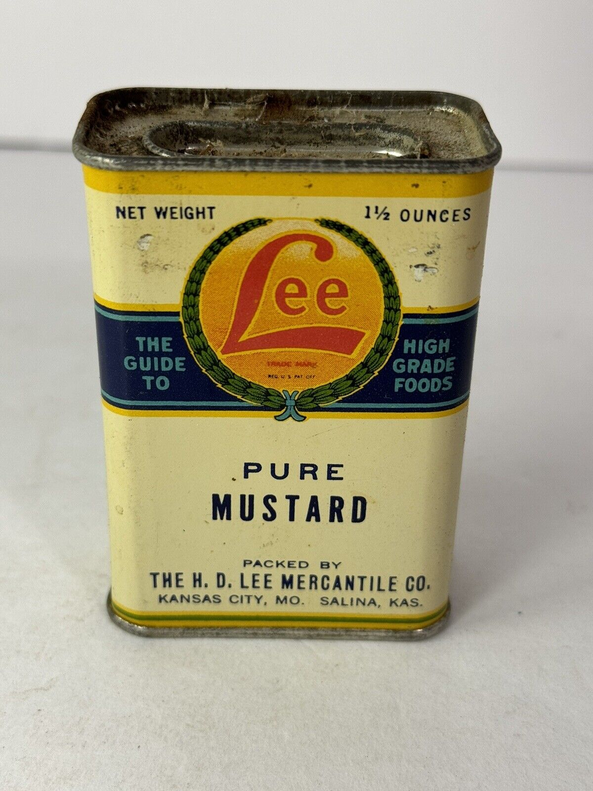 Vintage H.D. Lee Pure Mustard Tin 2 oz HD Mercantile Salina KS