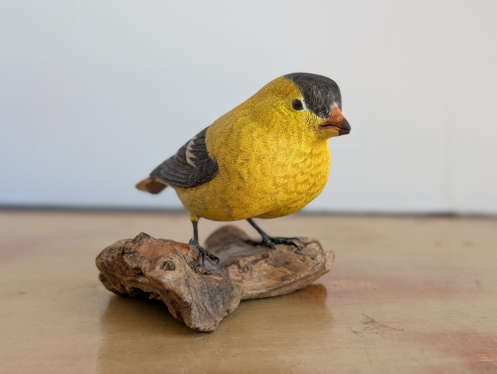 John B. Mienzenger Signed Hand Carved Wooden American Goldfinch