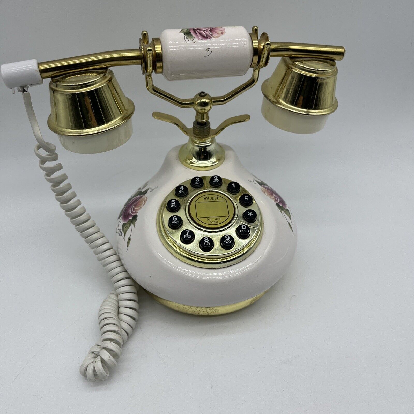 Retro Style Vintage Push Dial phone TT Systems TTS-600B Floral Works Rose Circle