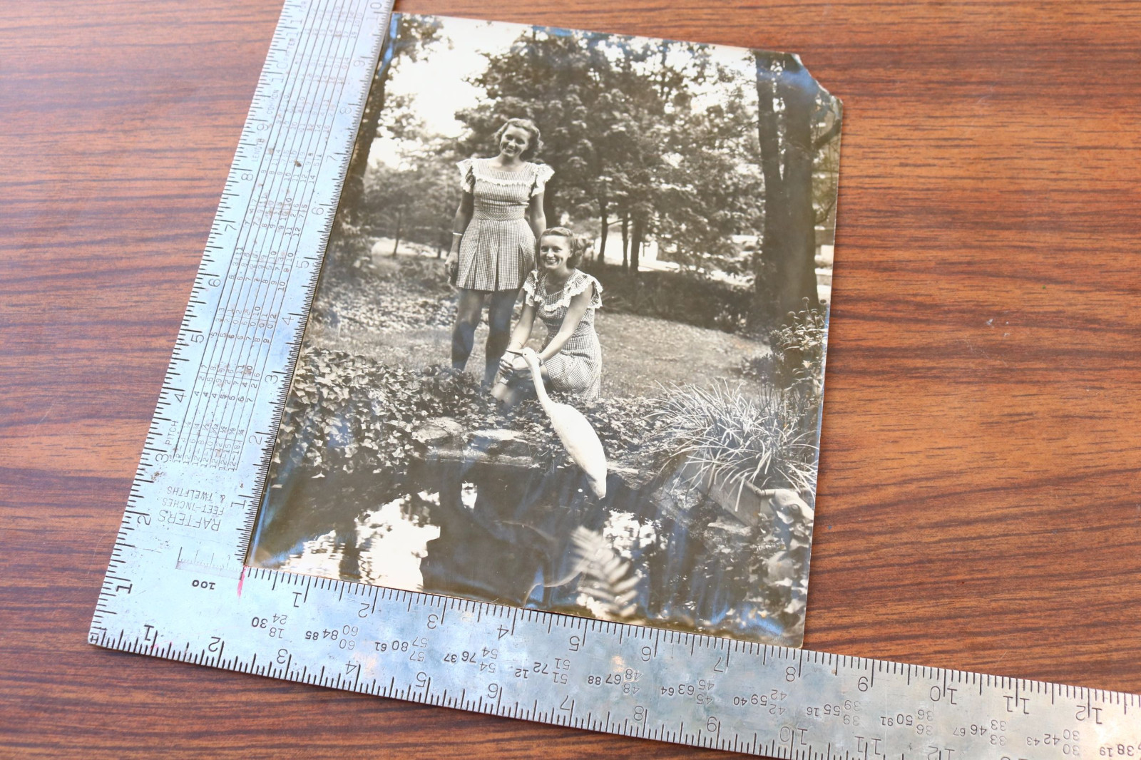Vintage Photo Promotional BW Girls Sisters Twins Sexy Woods Pose Bird Unusual XZ