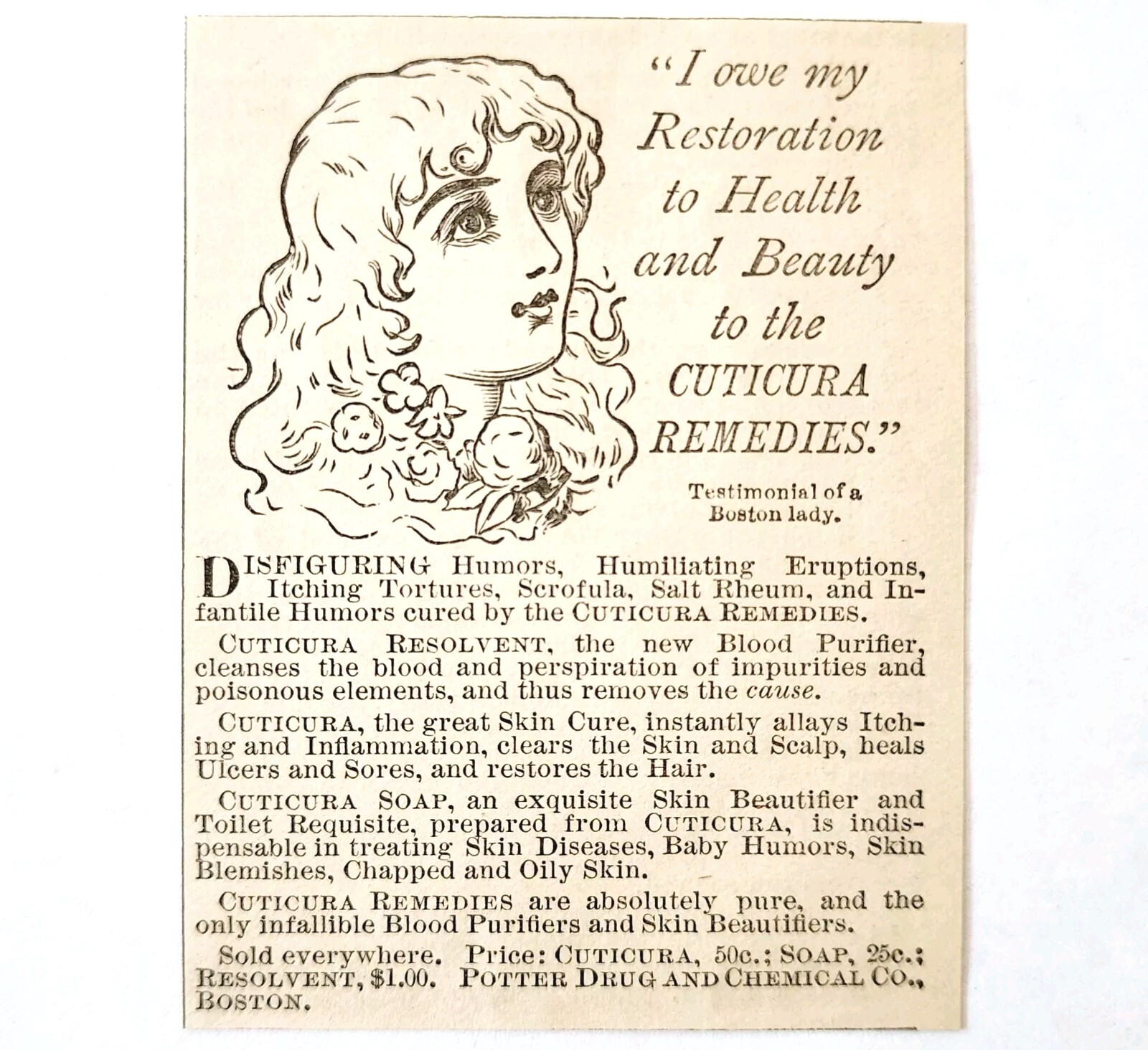 Cuticura Medical Soap Cure 1885 Advertisement Victorian Quack Medicine ADBN1A14