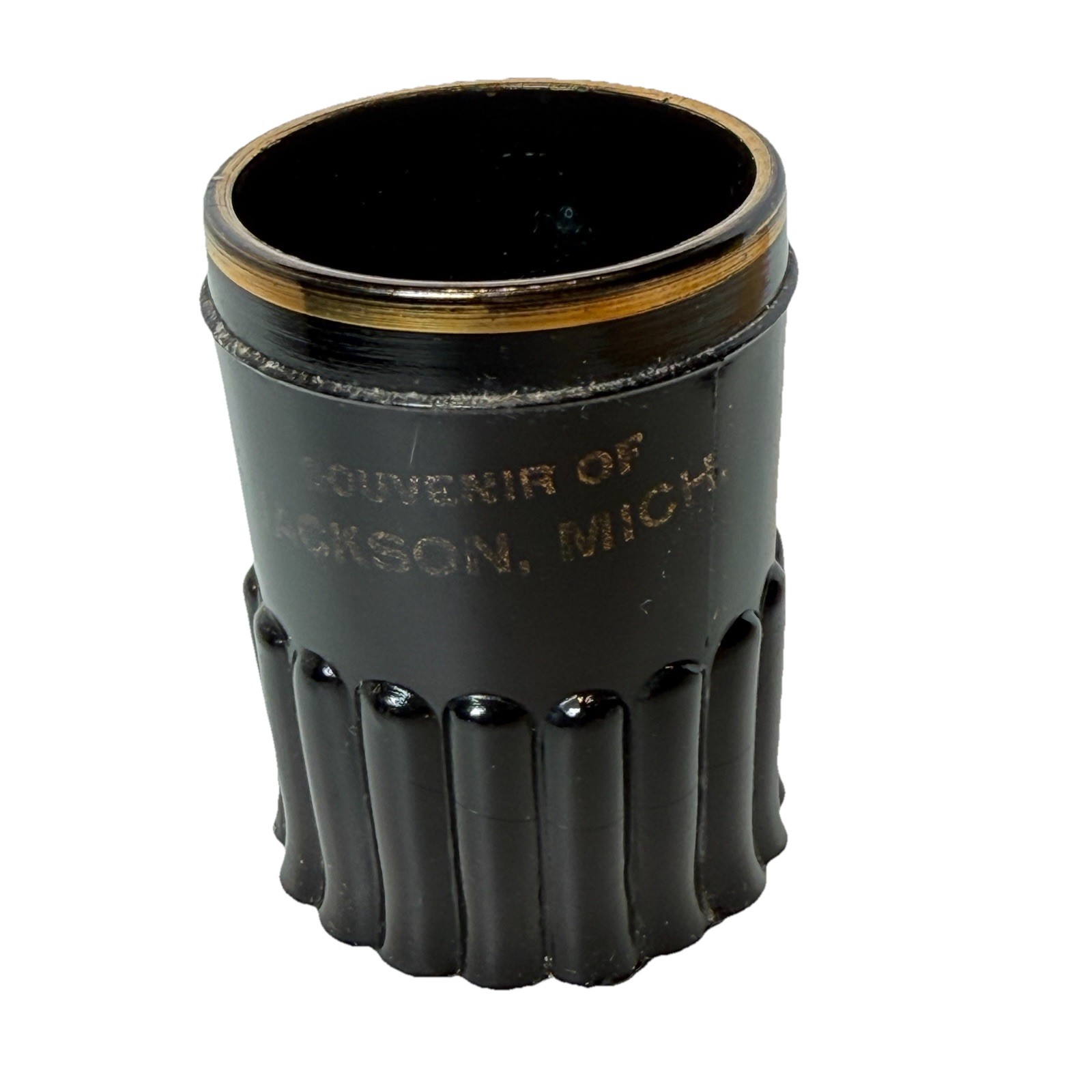 JACKSON MICHIGAN MI Antique Depression Glass Souvenir TRINKET BLACK MUG CUP