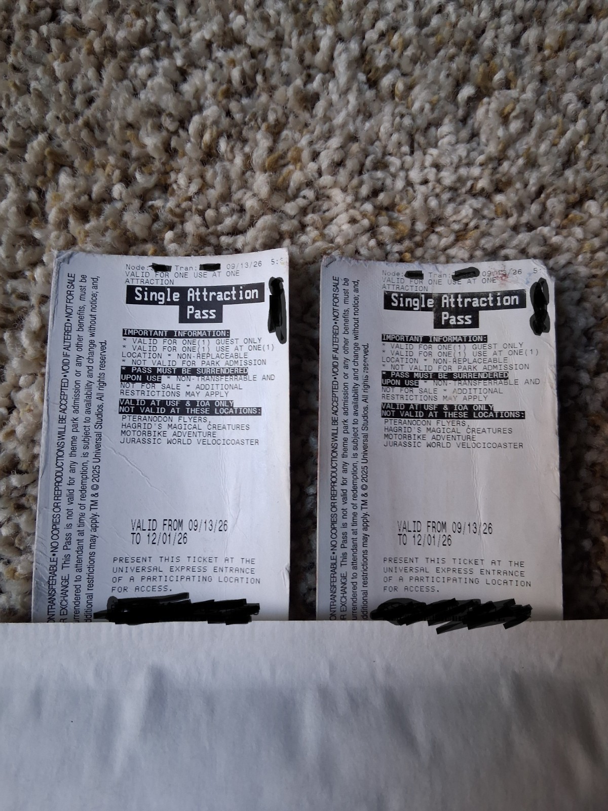 Universal Orlando single Express Pass lot of 2 Islands of Adventure or Studios