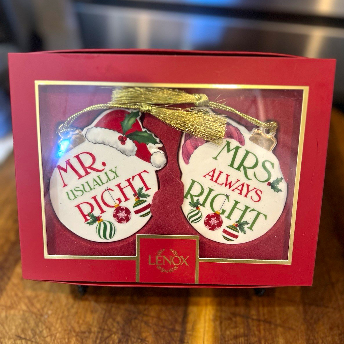 Lenox Mr & Mrs Christmas Ornament Set of 2 Hanging Decorative Ball 893808