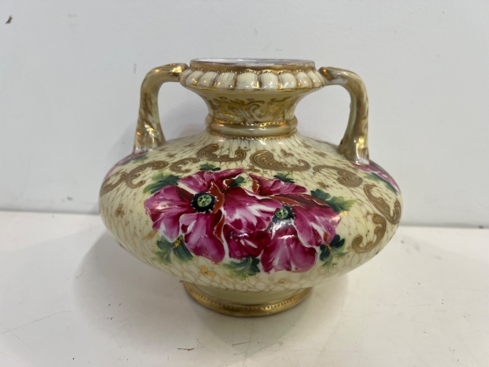 Vintage Japanese Nippon Porcelain Vase With Floral Gilt Decorations