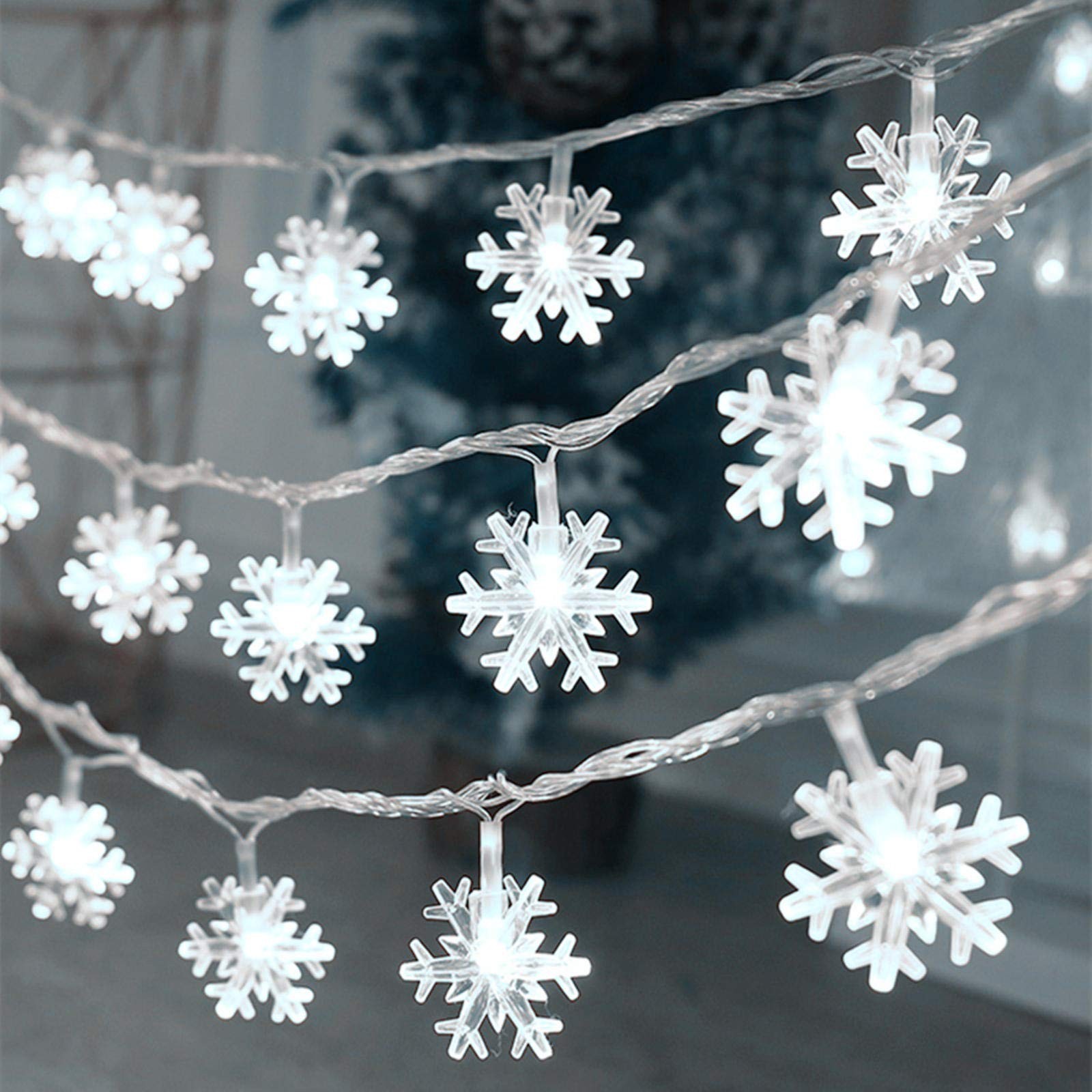 Luces navideñas, cadena de luces con forma de copo de nieve de 20 pies