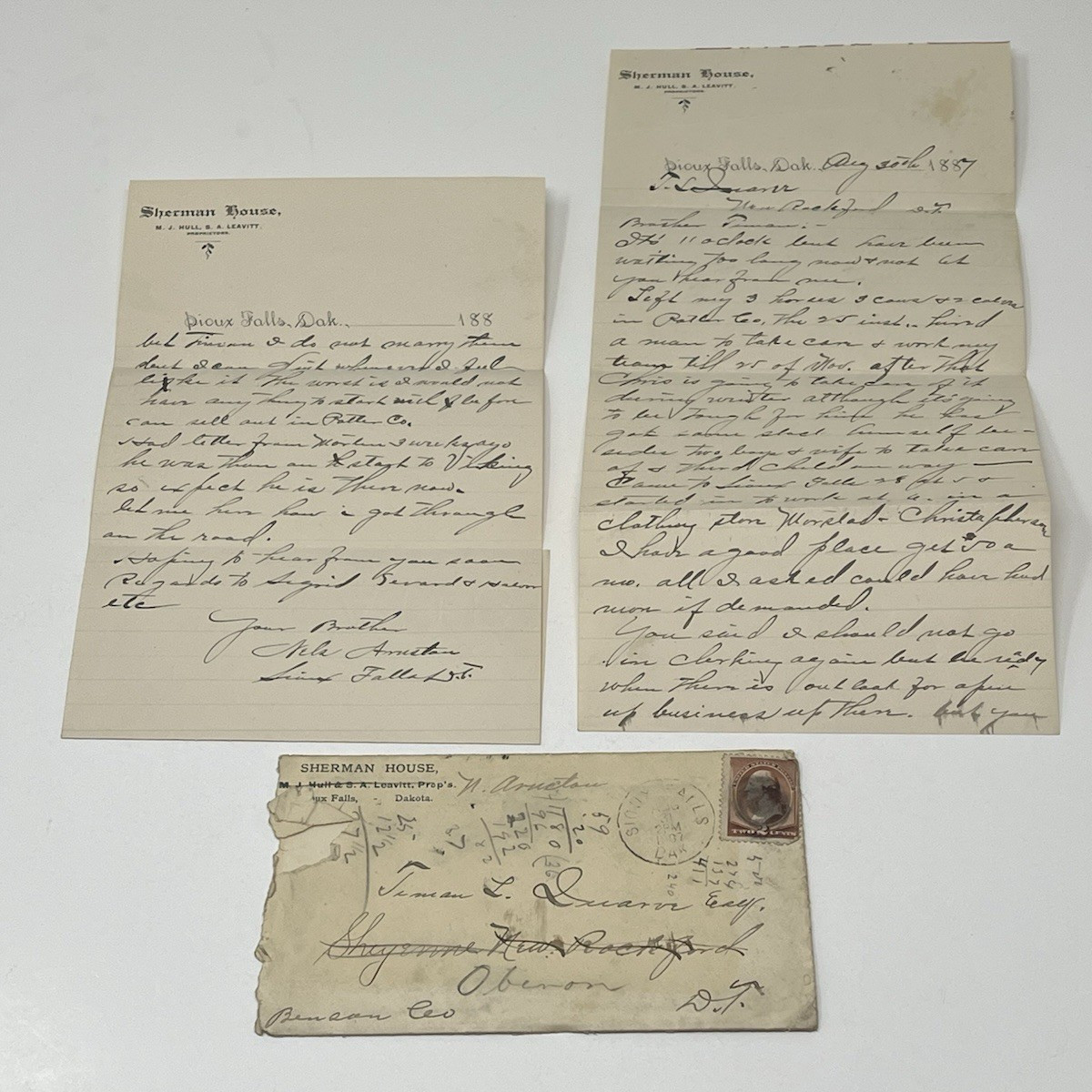 1887 Dakota Territory Letter Sioux Falls Sherman House Cover 2c Banknote Stamp