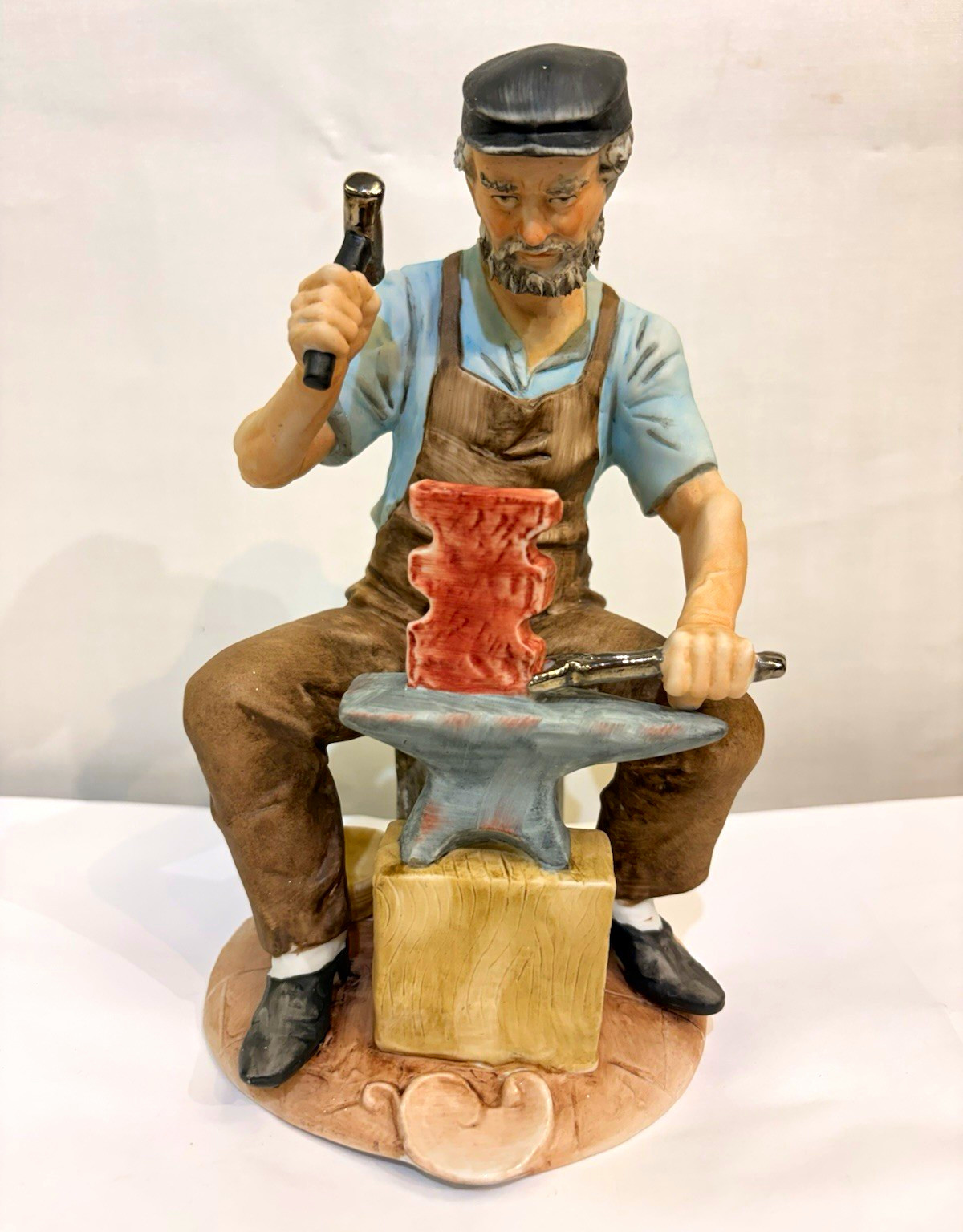 Hand Painted Ceramic Blacksmith Figurine Signed Bruno Multicolor 5 in