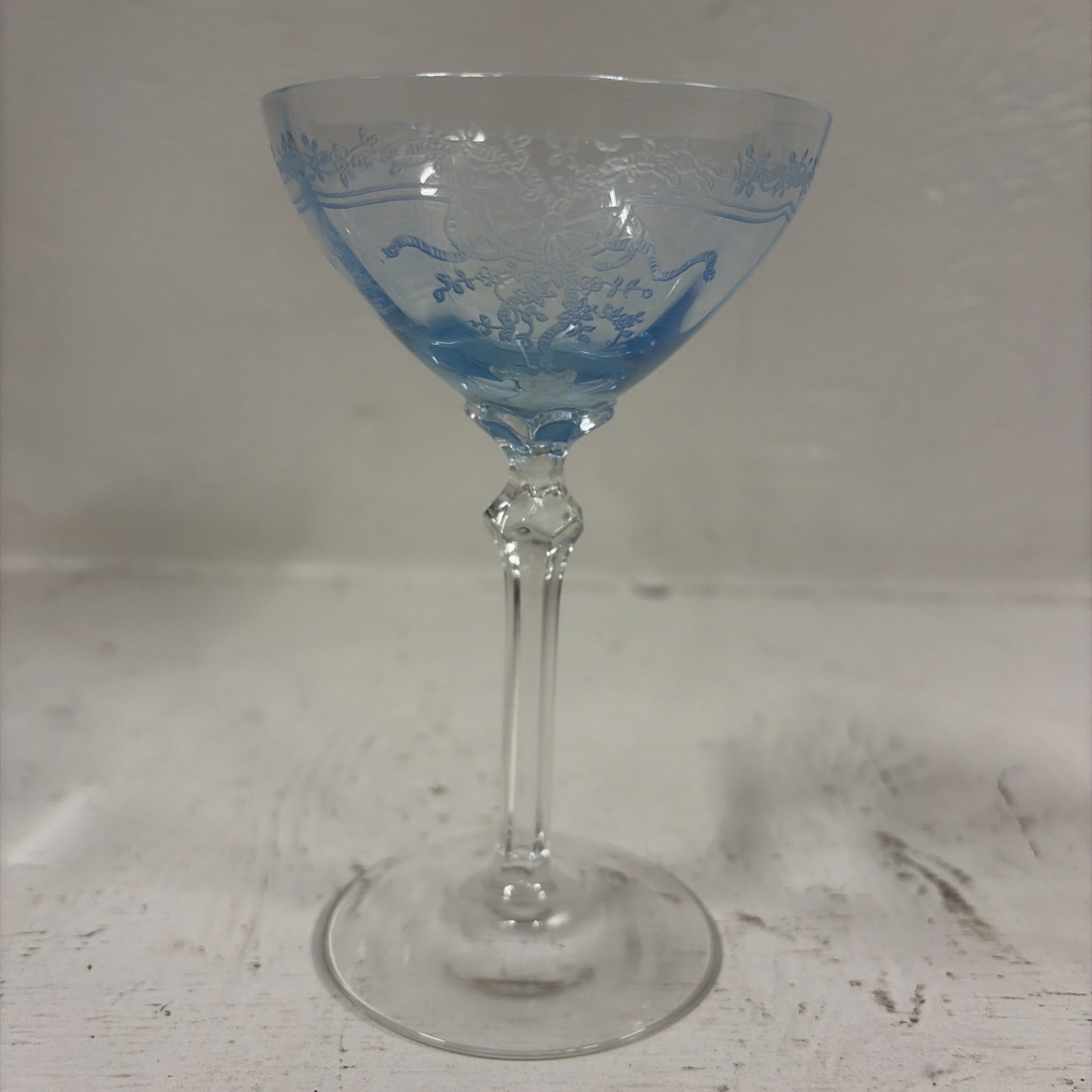 Fostoria Blue June Etched Crystal Vhampagne Tslk Sherbet Glass Vtg 1930s