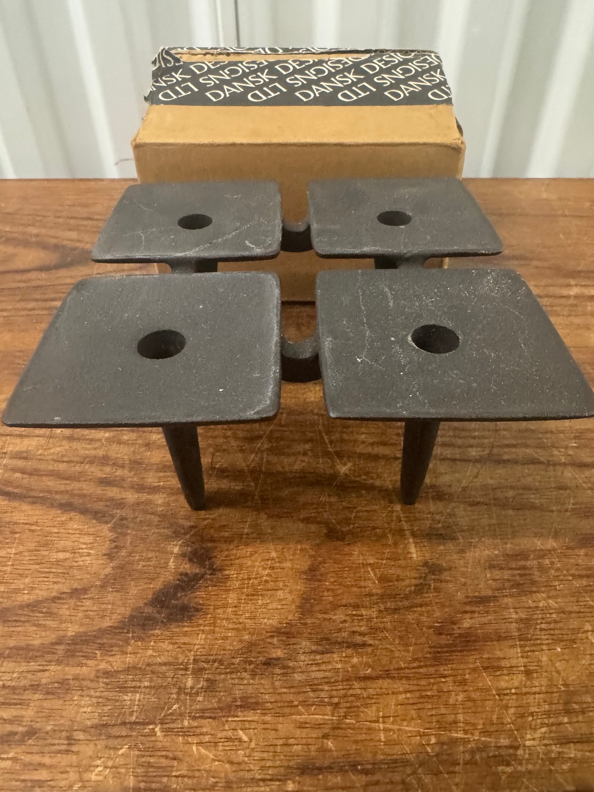 Vintage Jens Quistgaard Dansk Domino Cast Iron Candle Holders w/ Box 