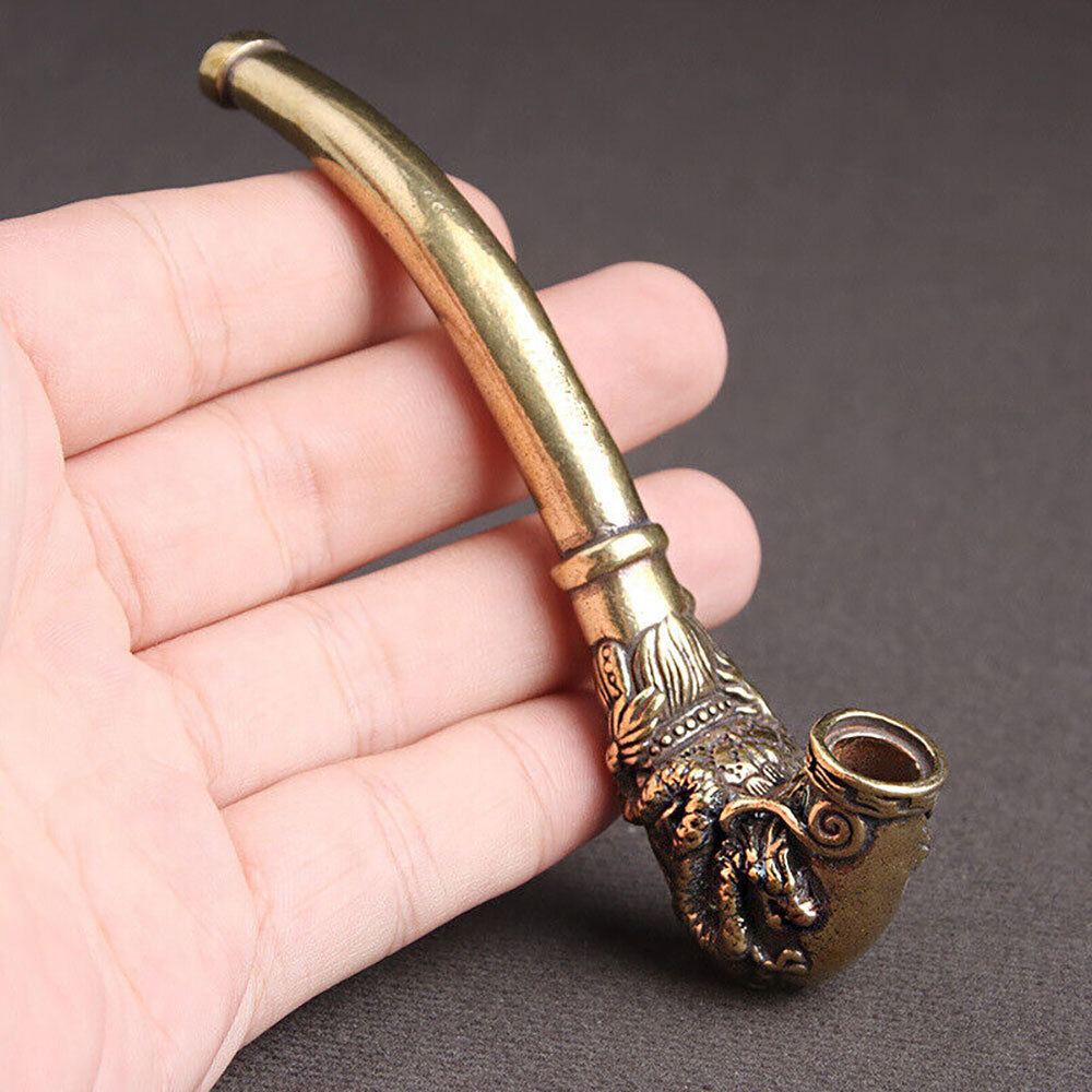 1X Brass Handmade Carving Dragon Phoenix Metal Smoking Pipe Chamber Tobacco Herb