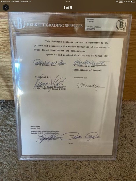 Pete Rose Signed Agreement Document (Beckett Authenticated)