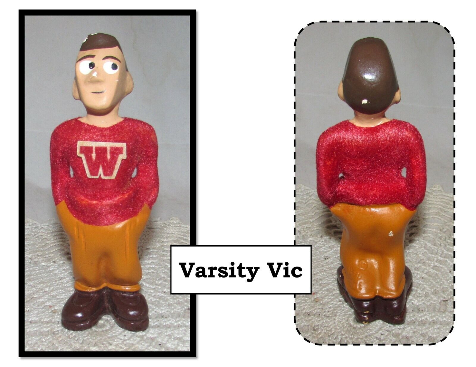 VTG Chalkware W Varsity Vic Collegiate Figurine by Bud Plone, Jest Art Originals