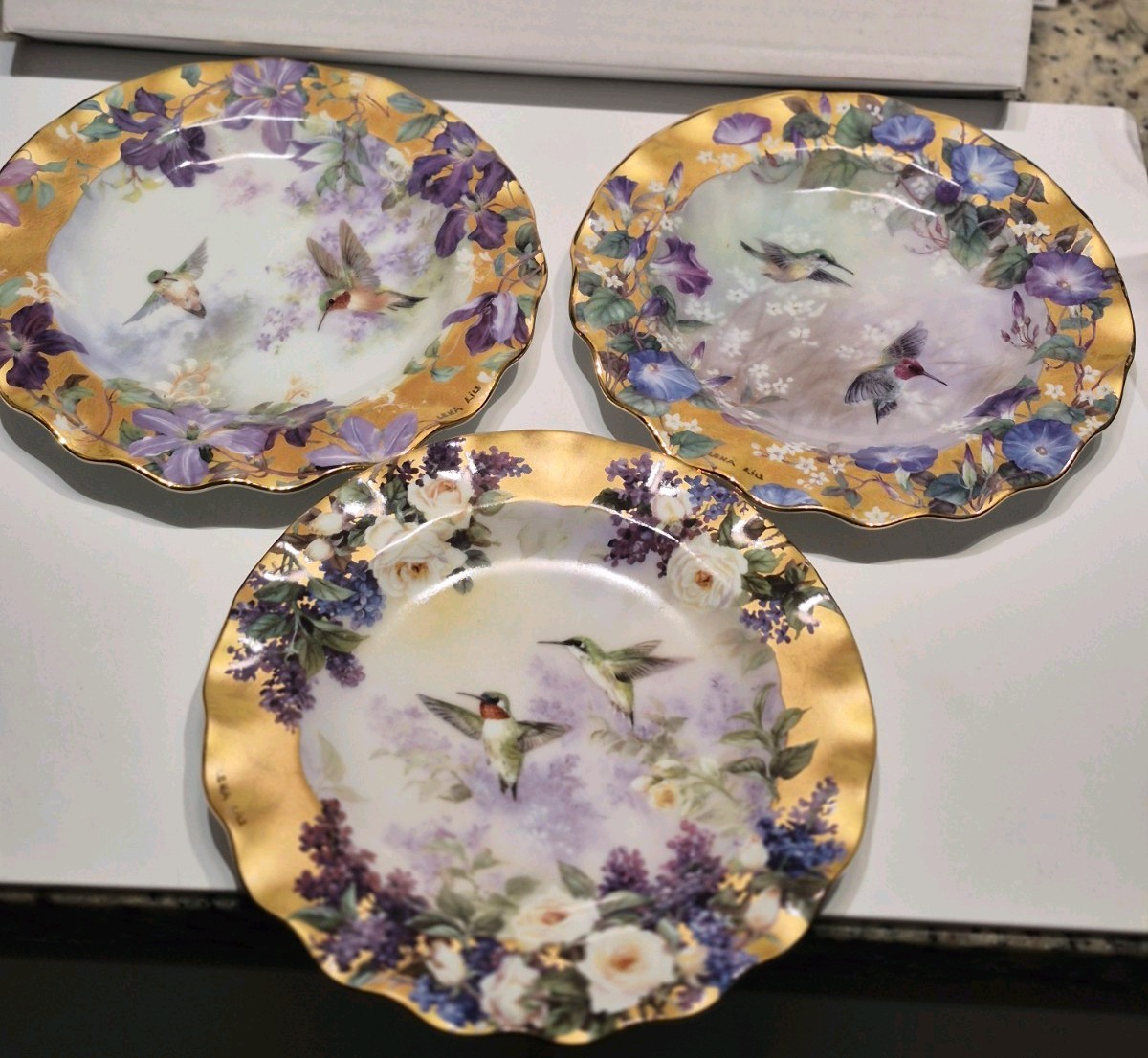 3 Vintage Lena Liu Delicate Treasures Hummingbirds Plates