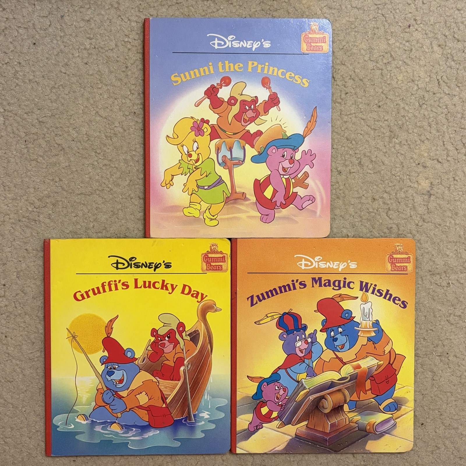Vintage 1987 Disney Gummi Bears Board Books, Sunni, Gruffi, Zummi 