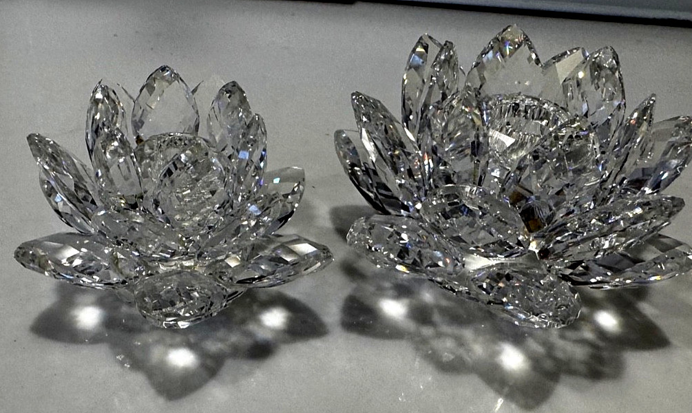 2 Brilliant Swarovski Crystal Water Lily Candle Stick Holders Figurines Ret 1985 2 Brilliant Swarovski Crystal Water Lily Candle Stick Holders Figurines Ret 1985
