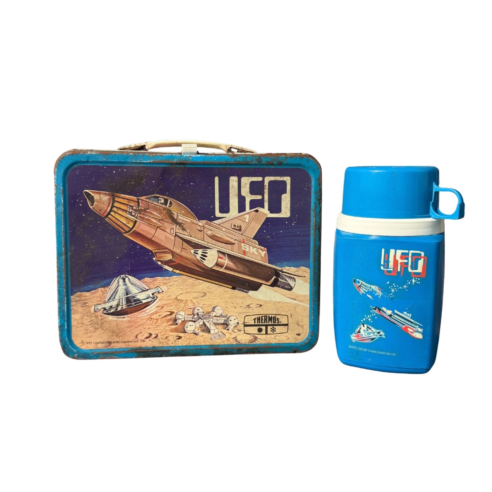 Vintage 1973 UFO TV Show Metal Lunchbox w Thermos King Seeley Century 21
