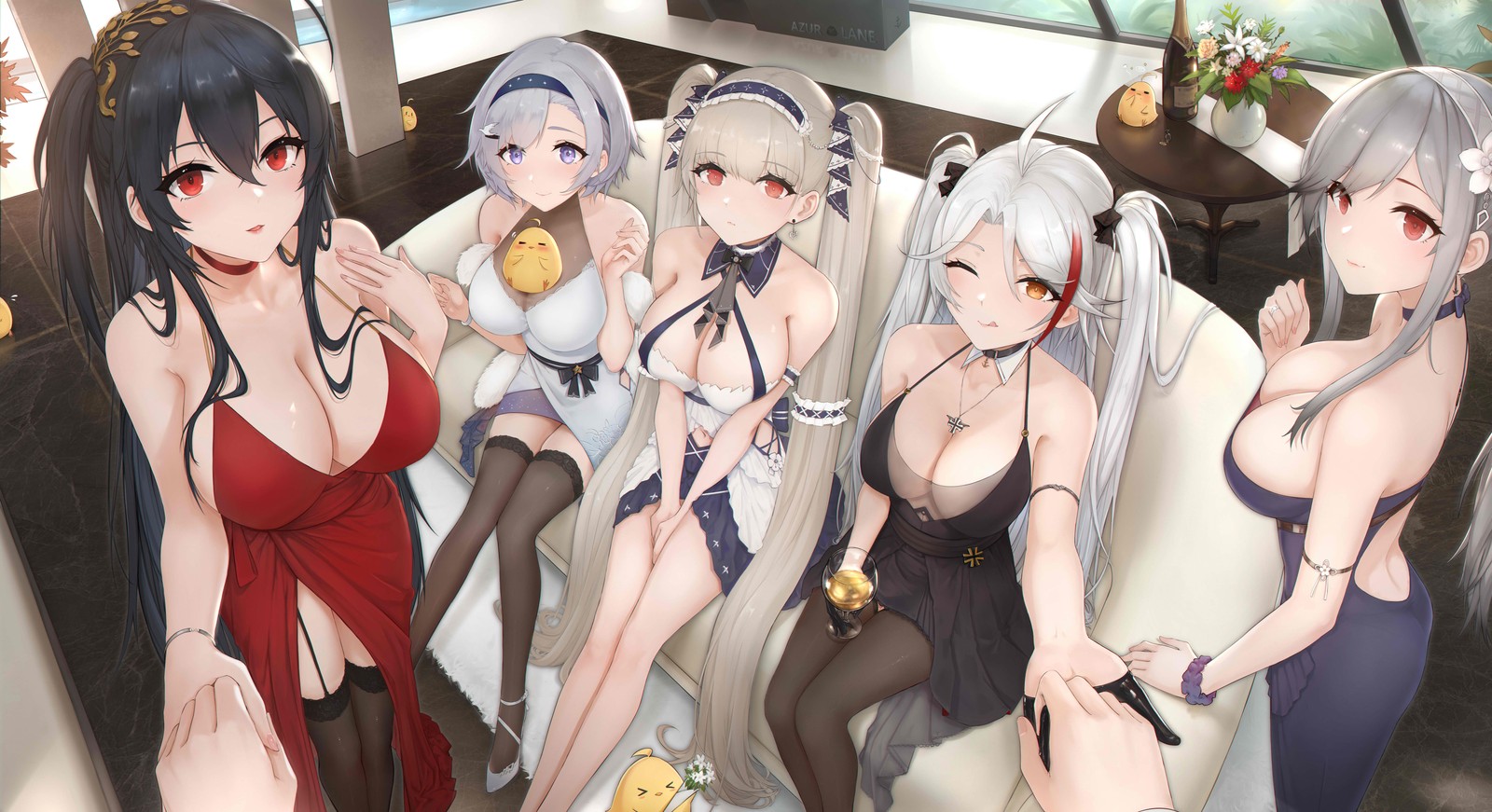 Girls Cleavage Dress Big Red Eyes White Hair Anime Poster 11x17in Wall Art Decor