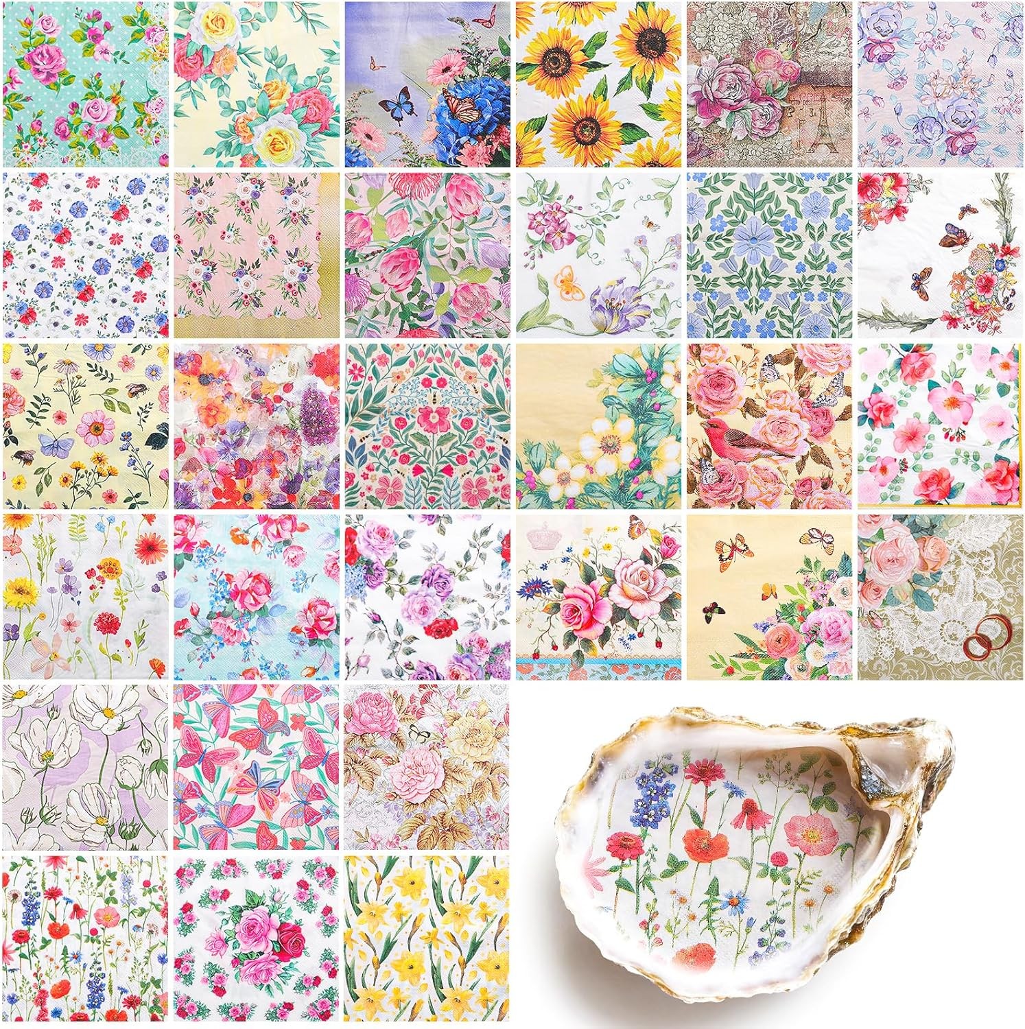 30 Styles Vintage Floral Napkins, 30 Pack Decoupage Napkins