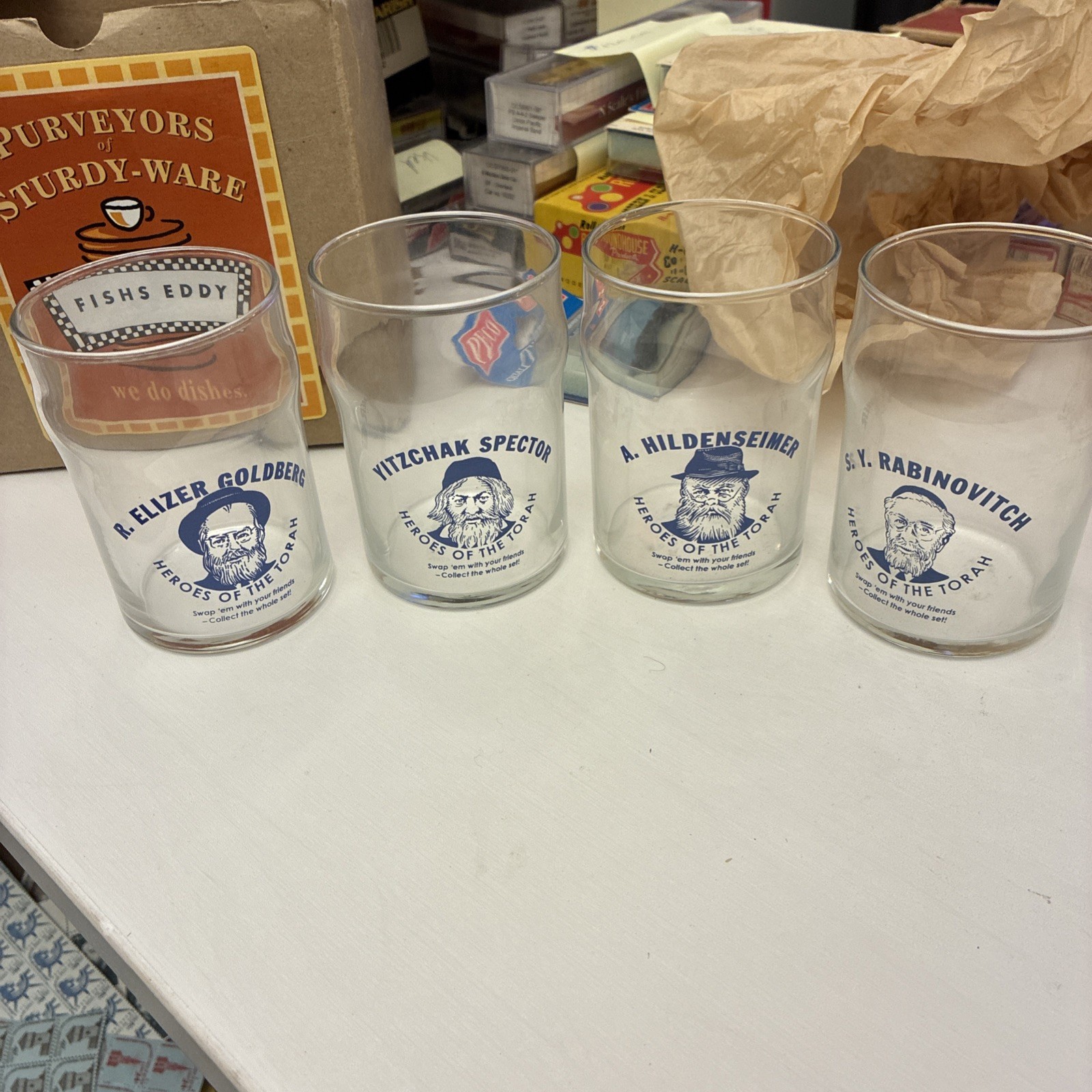 Vintage Fish’s Eddy Heroes Of The Torah Glasses Full Set Of 4 Brand New In Box