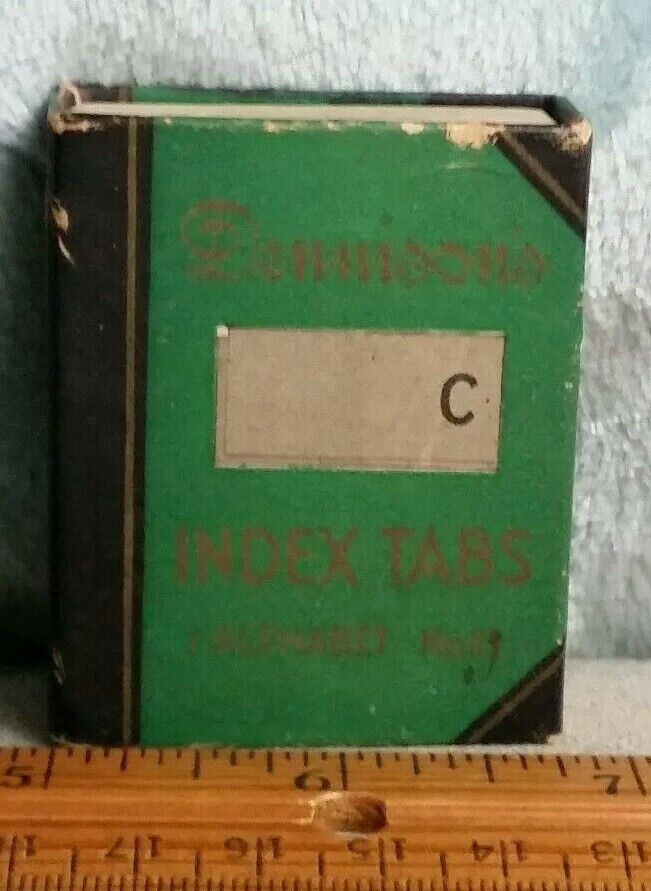 Vintage cardboard container of DENNISON'S INDEX TABS, partially full