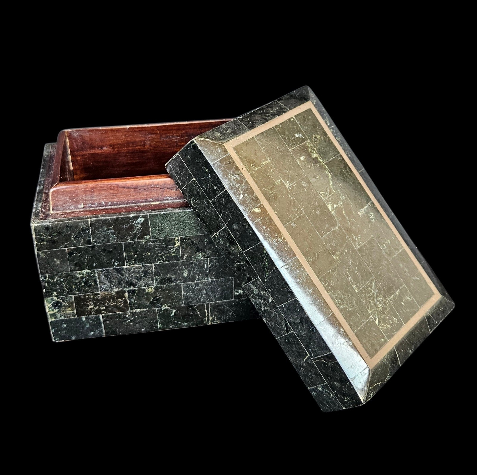 Vintage Maitland Smith Tessellated Stone Brass Inlay Dresser Box